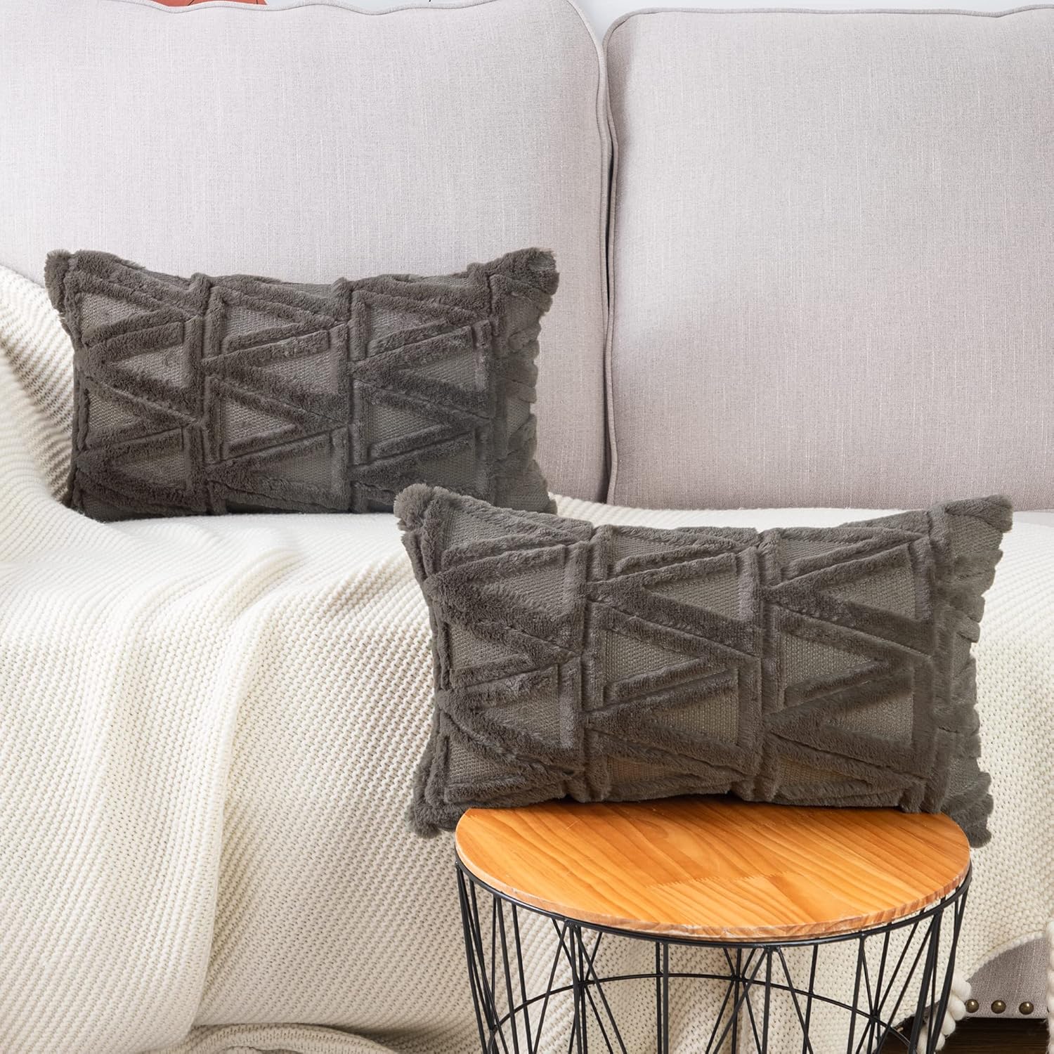 Madizz – Juego de 2 fundas decorativas para cojines para sofá o dormitorio, suaves, afelpadas, de lana corta aterciopelada fundas decorativas para