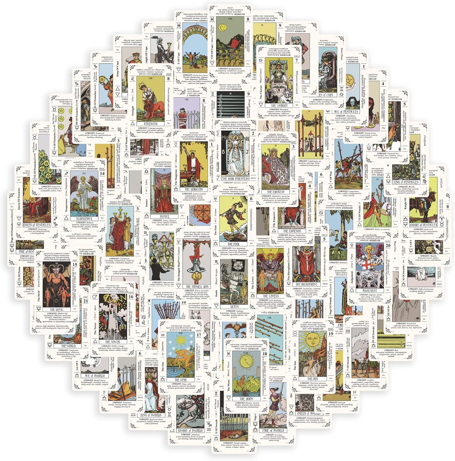 Mini calcomanías de tarot, 176 unidades, bricolaje, 2 juegos de cartas de tarot para principiantes con significados en ellos, calcomanías de vinilo