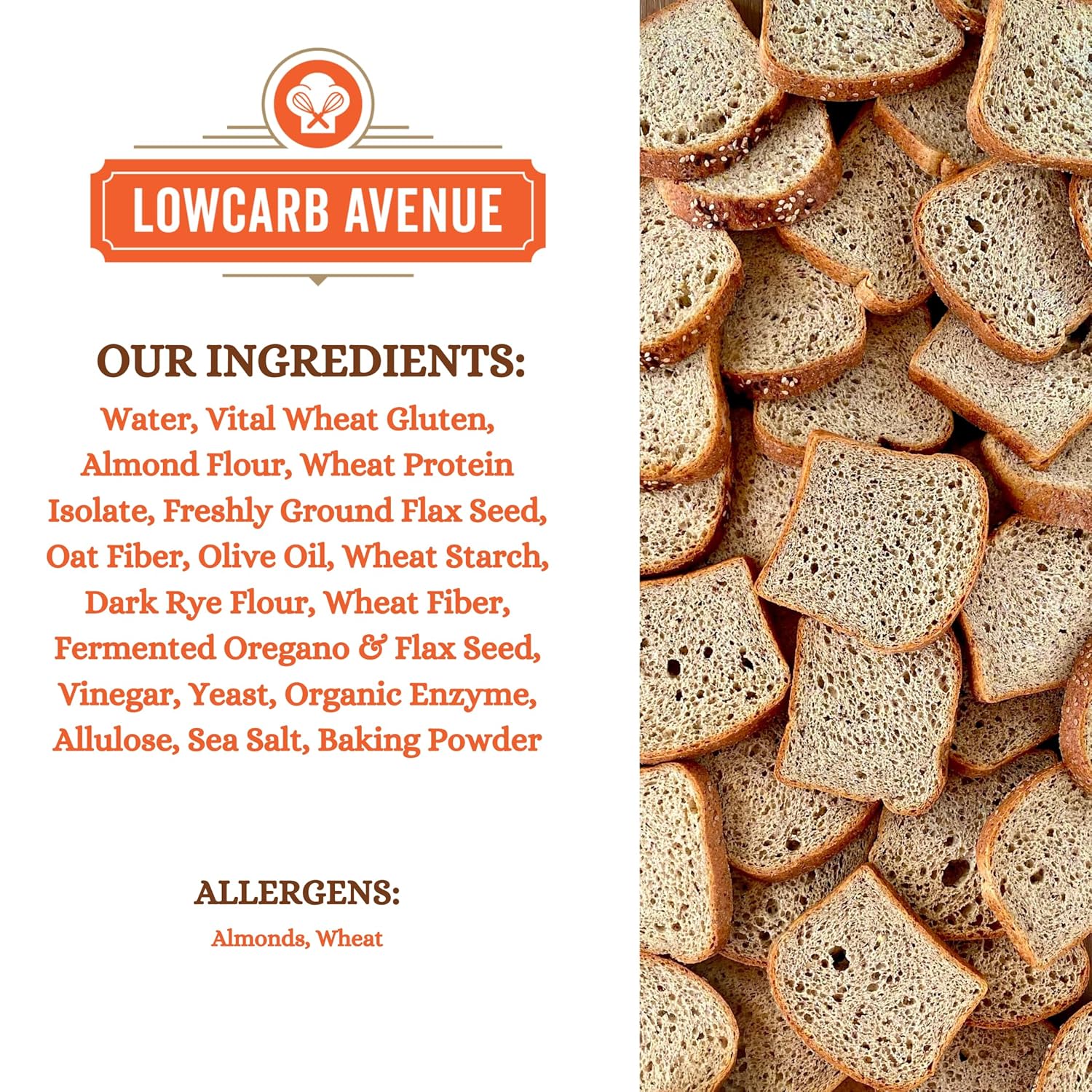 Low Carb Avenue – Pan artesanal Keto  0.17 oz de proteína y 0.07 oz de carbohidratos netos  Bajo en calorías, vegano, sin azúcar  Pan de pan fresco,