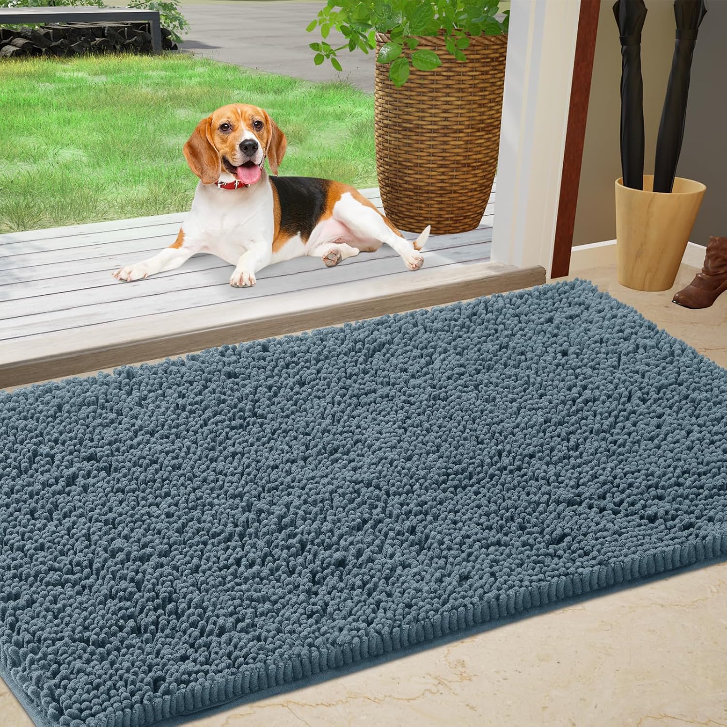 Tapete de felpilla duradero absorbente para exteriores, de 24 x 36 pulgadas, lavable y fangoso, tapete antideslizante para interiores, tapete para