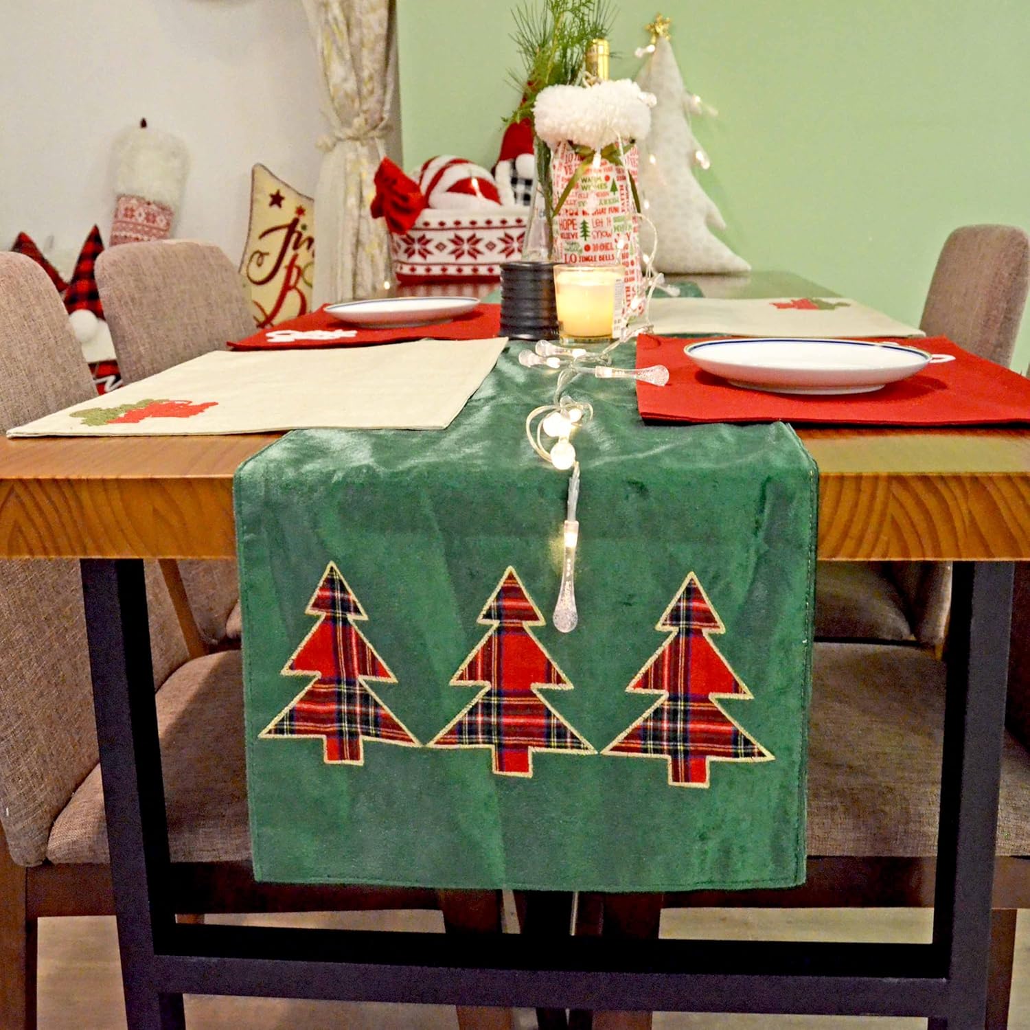 camino de mesa de navidad, camino de mesa rectangular con bordado con letras para mesa de cena, fiesta o decoración del hogar