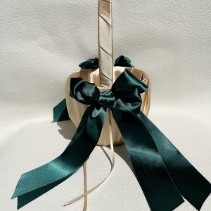 Uwedding Cesta de boda dorada para niña con lazo de satén verde oscuro, decoración de boda, aniversario, renovación de votos, recuerdo de fiesta, Uwedding Cesta de boda dorada para niña con lazo de satén verde oscuro, decoración de boda, aniversario, renovación de votos, recuerdo de fiesta,