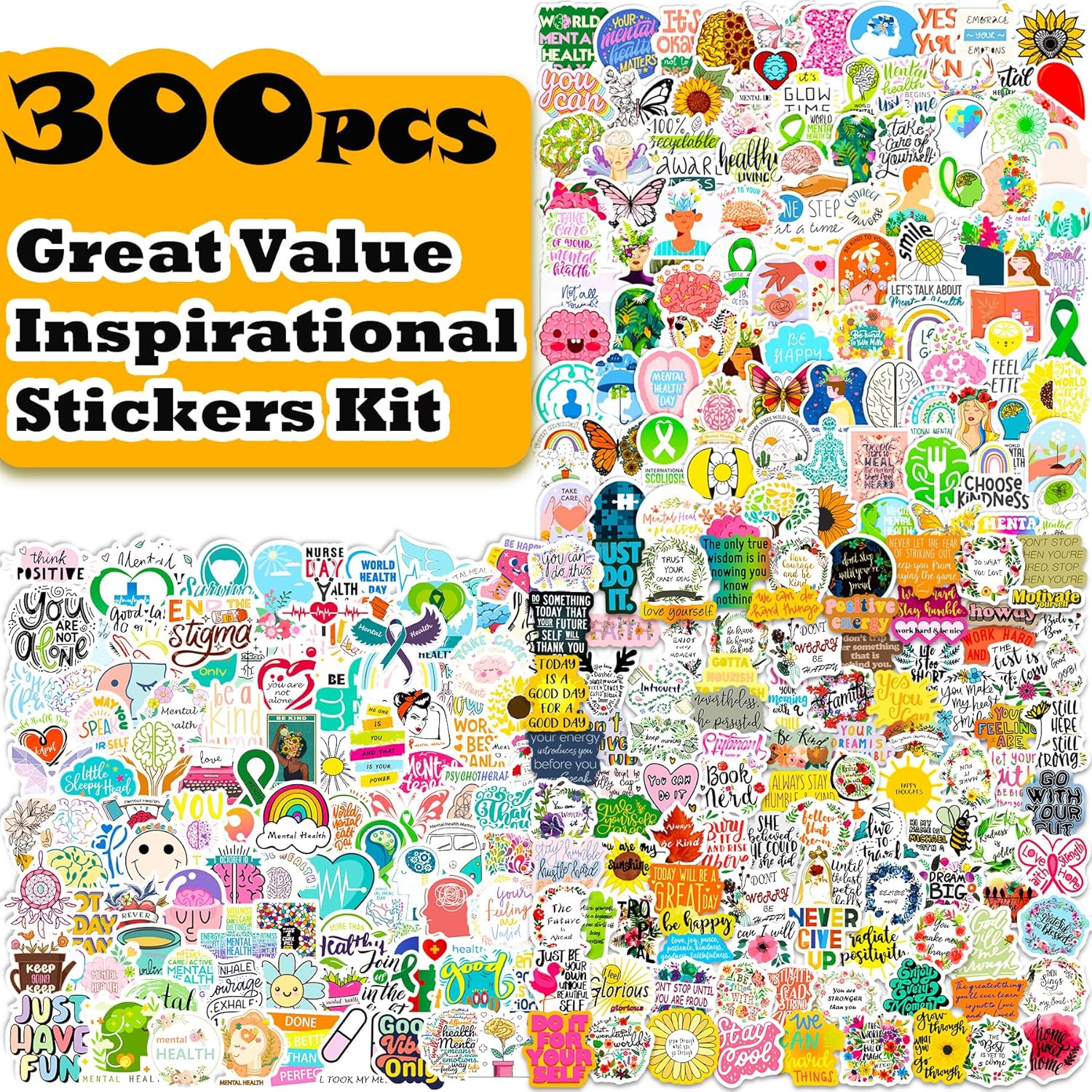 300PCS Inspirational Stickers, Motivational Quote Stickers for Adults Teens Students Teacher Employees School Classroom, Positive Affirmation