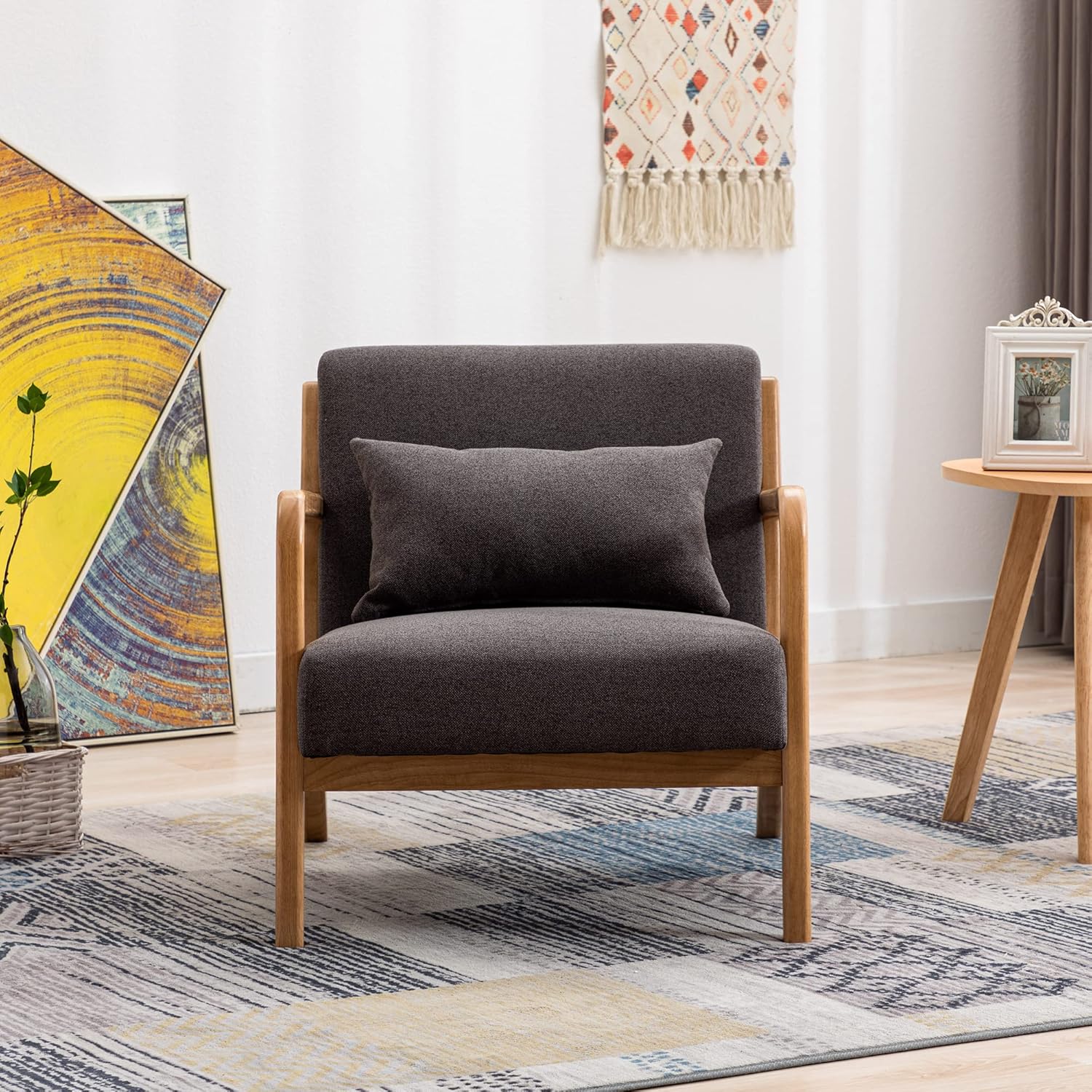 chairus Silla decorativa Mid-Century moderna, de tela de lino, cómoda silla tapizada para dormitorio, dormitorio, sala de lectura, recepción con