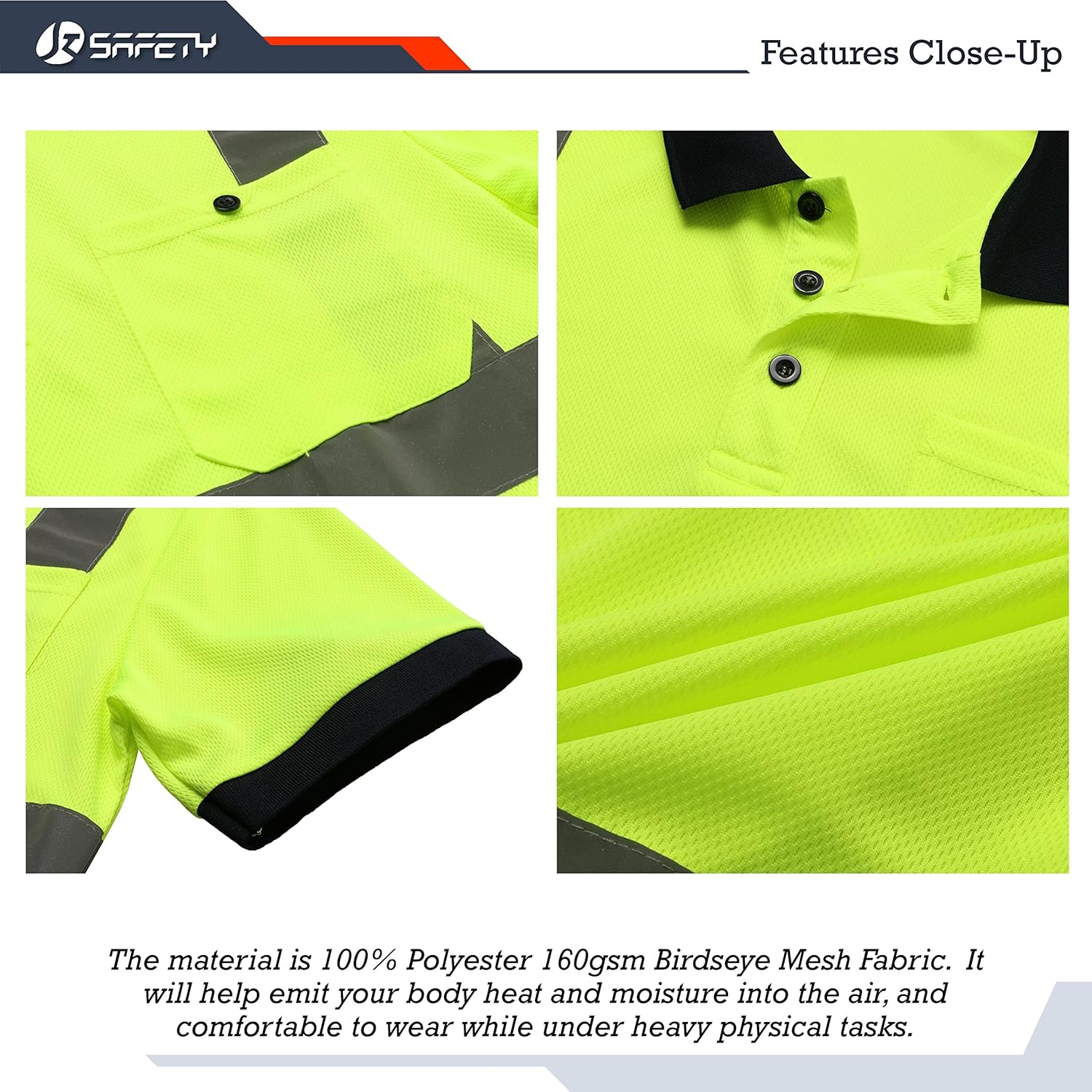 JKSafety Paquete de 3 polos de seguridad de alta visibilidad para el trabajo diario, construcción para hombres y mujeres, polos de construcción de