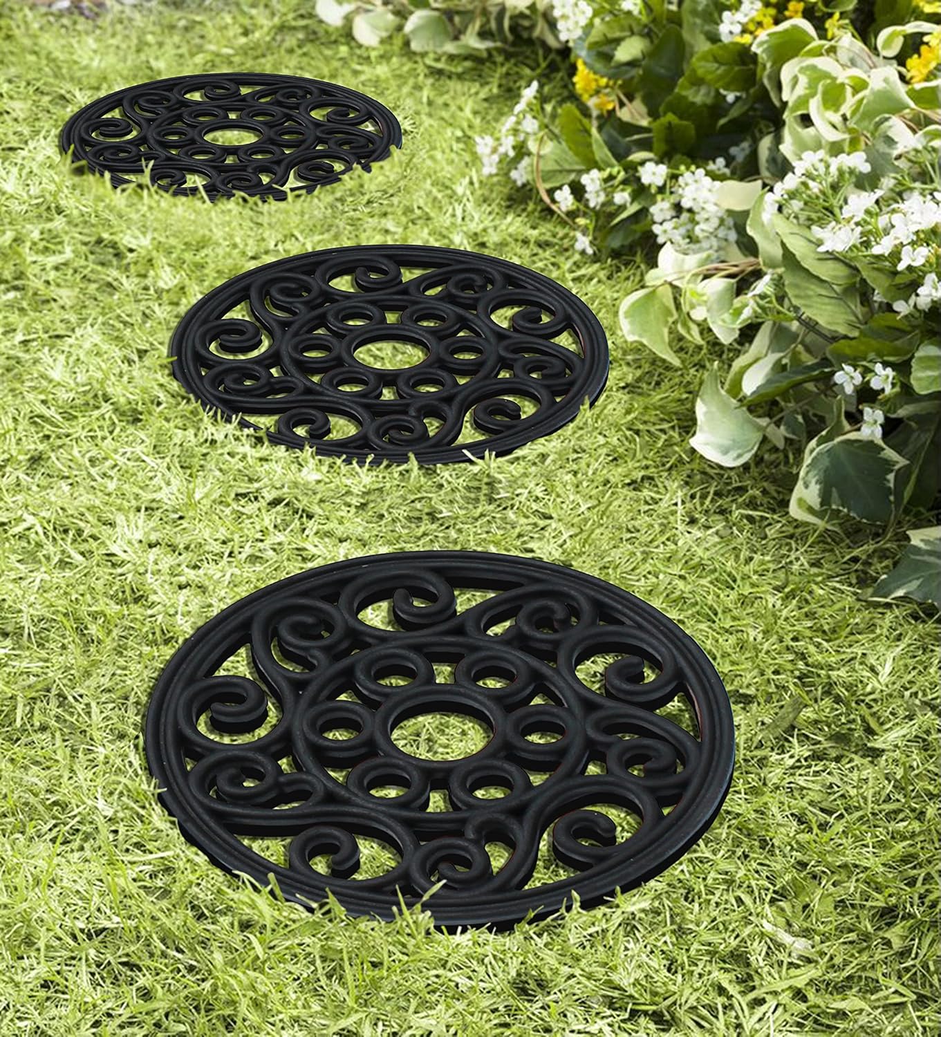 A1 Home Collections A1HOME2405NW – Alfombrilla redonda de goma natural para jardín, multifuncional, resistente, hermoso diseño acabado a mano, 12 x