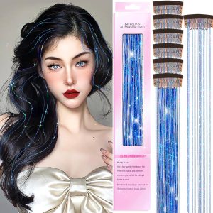 Kit de oropel con clip, 6 extensiones de cabello de oropel con clip, resistentes al calor, con purpurina, accesorios para el cabello brillantes para Kit de oropel con clip, 6 extensiones de cabello de oropel con clip, resistentes al calor, con purpurina, accesorios para el cabello brillantes para