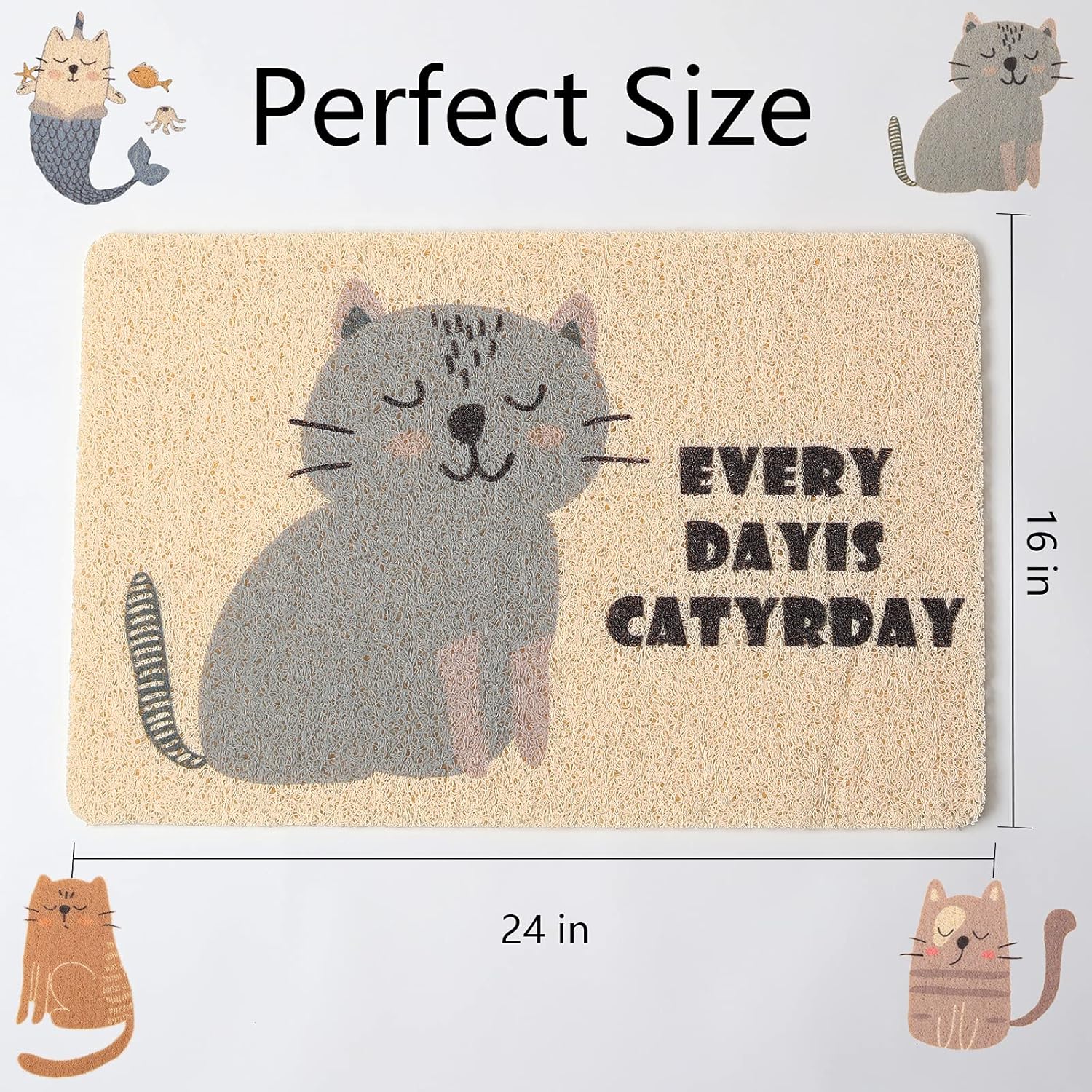 Trampa para tapete de arena para gatos, mantel individual para atrapar alimentos para mascotas, súper lindo, fácil de limpiar, 24 x 16 pulgadas,