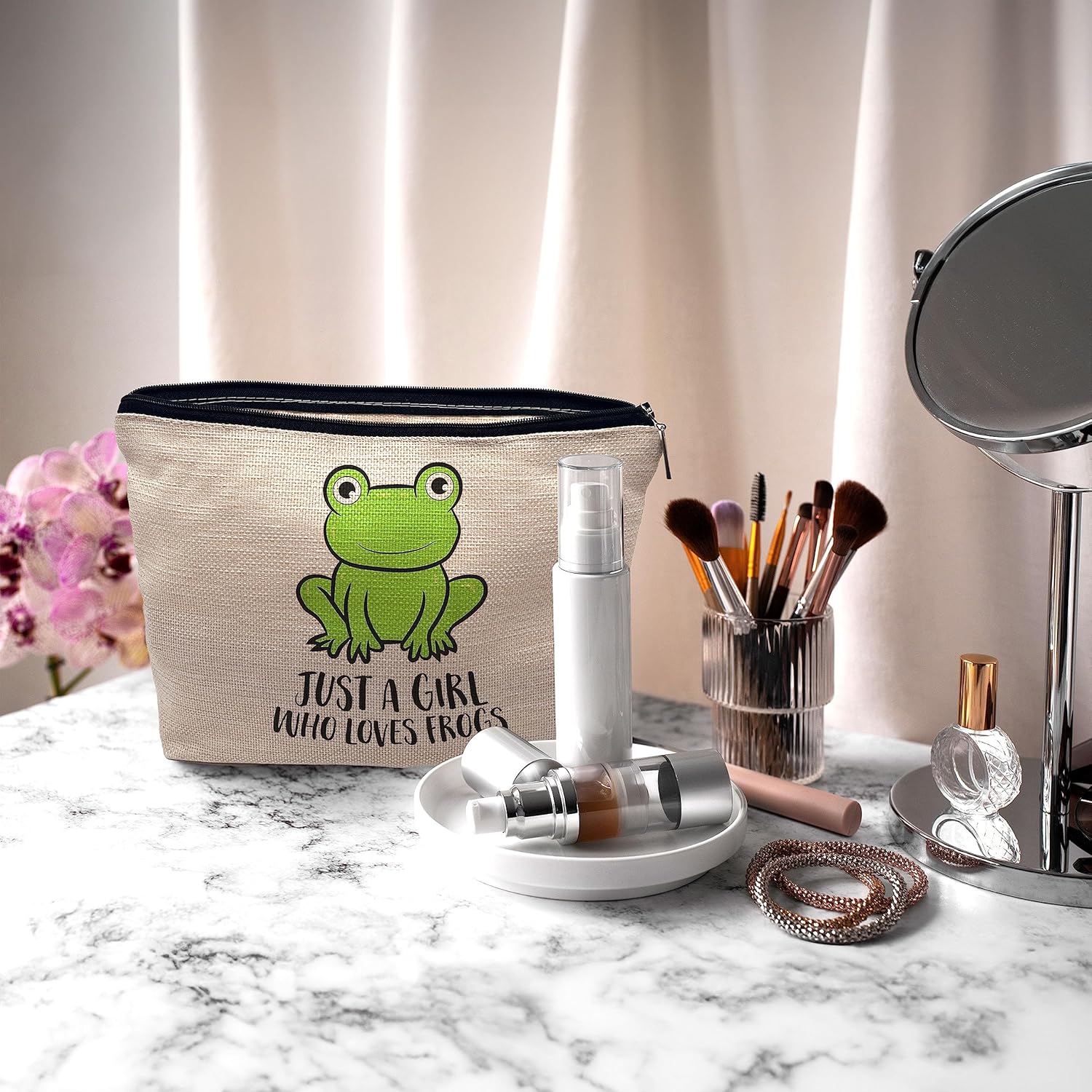 Bolsa de cosméticos de maquillaje de rana, Just a Girl Who Loves Frogs Makeup Travel Neceser de viaje, regalos para los amantes de las ranas,