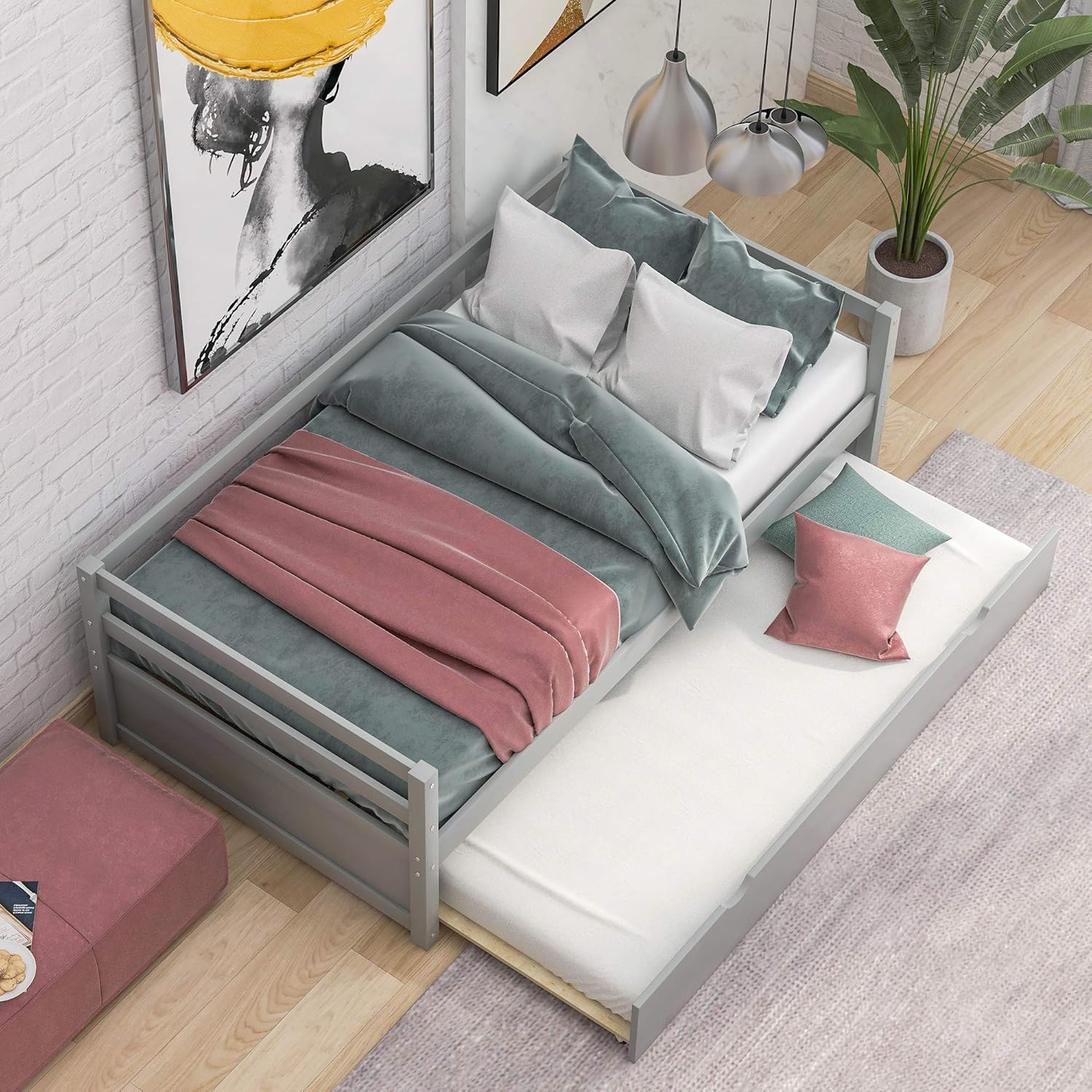 Harper & Bright Designs Sofá cama de madera con nido, sofá cama nido tamaño individual, marco de cama individual estándar, no requiere somier (sofá