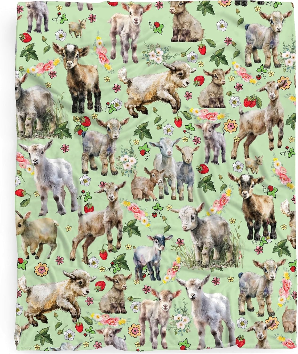 Manta floral de cabras, regalos para niños y niñas, manta de animales de granja, regalos para decoración de niños, lindas cabras de felpa, suave,