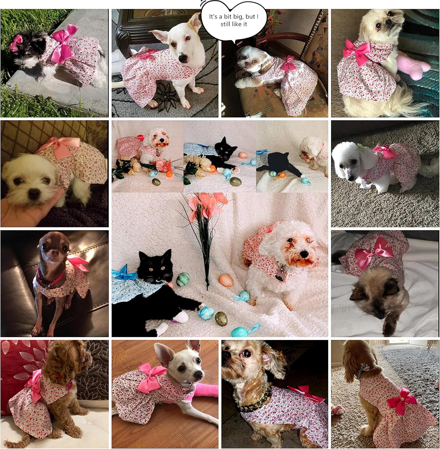 Vestido veraniego de estampado floral y moño para gatas o perritas pequeñas