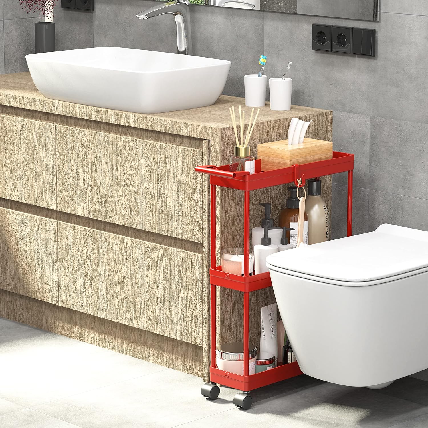Simple Houseware Carrito de cocina de almacenamiento de 3 niveles delgadossúper estrechos estantes con asa, 26.5 pulgadas de altura5.5 pulgadas de