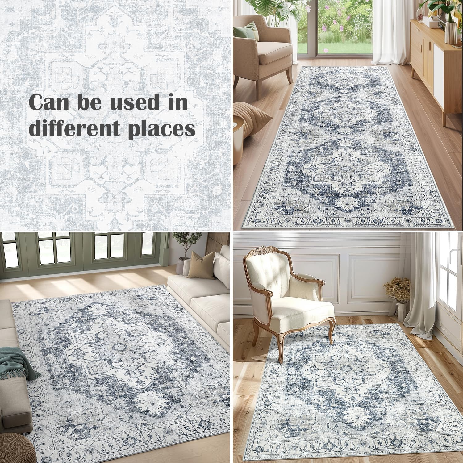 jinchan – Tapete vintage de pasillo de 3 x 7, lavable con estampado retro, antideslizante, de pelo bajo, delgado, desgastado, para baño, cocina,