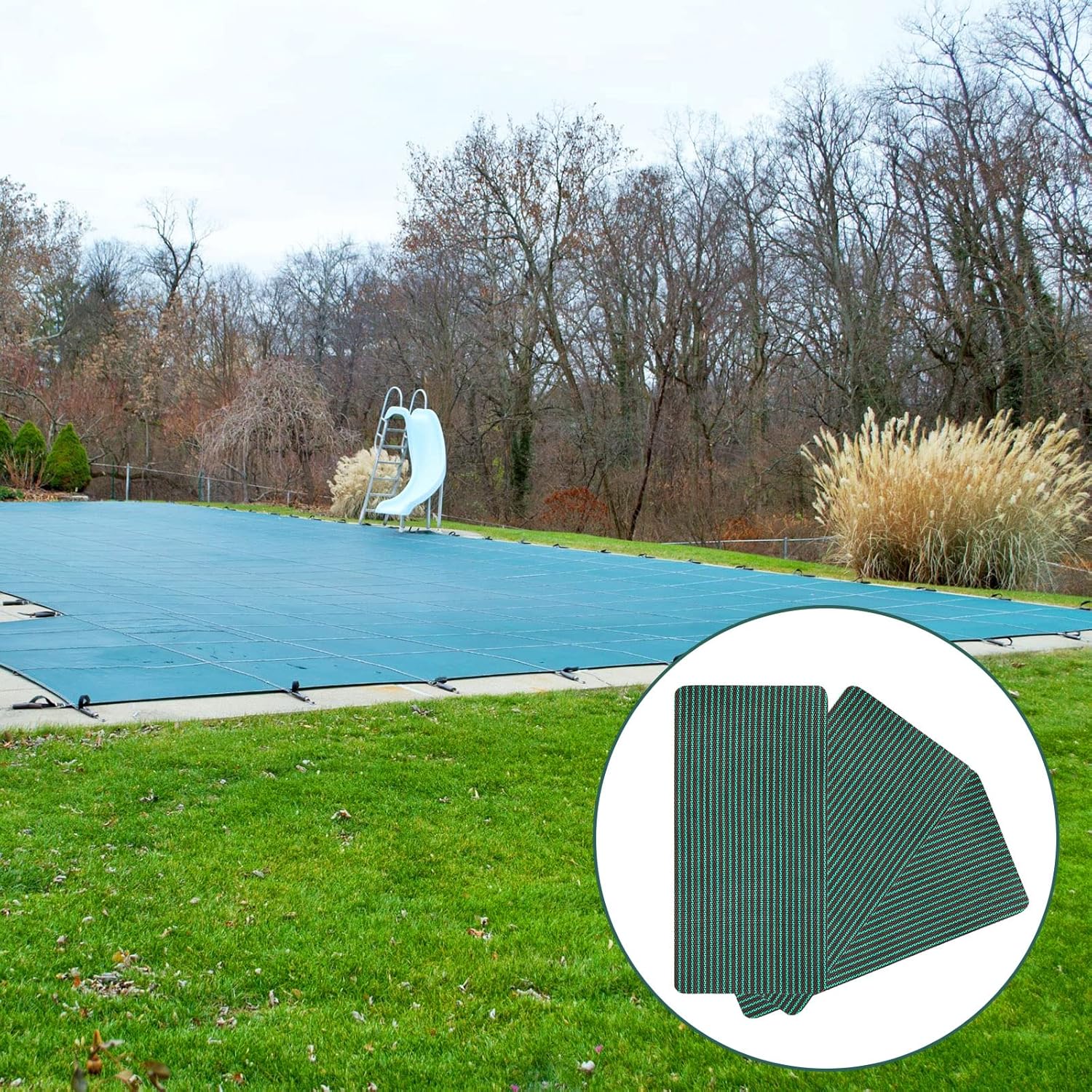 Kit de parches para cubierta de seguridad para piscina, kit de reparación de cubierta de seguridad para piscina, parche autoadhesivo de malla verde