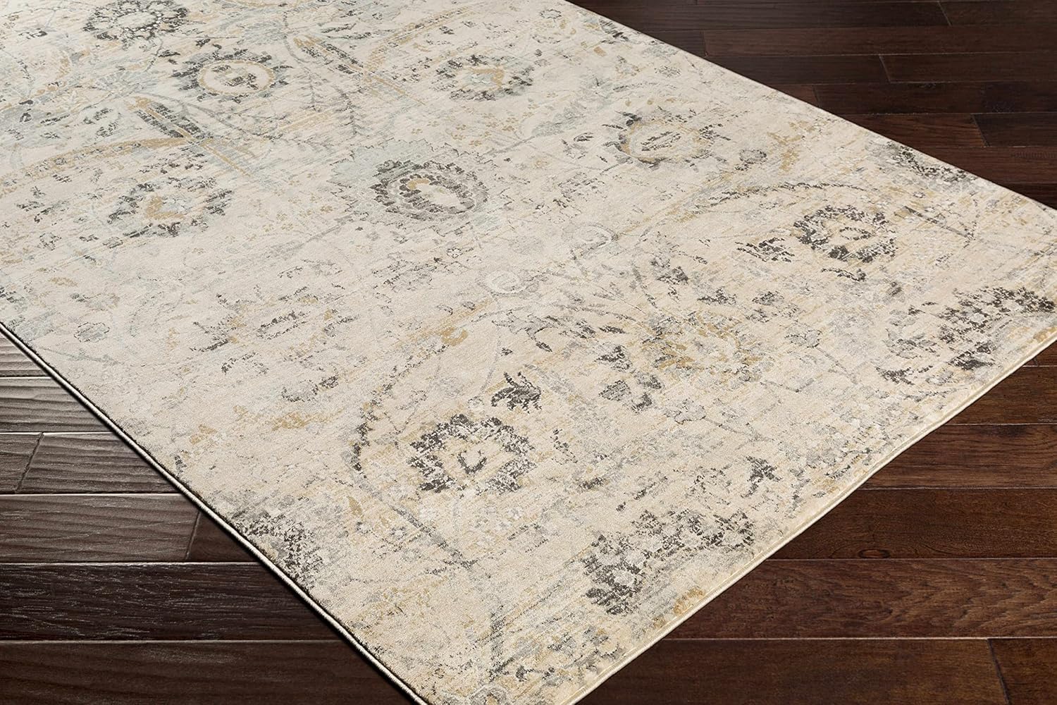 Hauteloom Sunnyside – Alfombra rústica de área grande para sala de estar, dormitorio, comedor, estilo persa, aspecto floral tradicional, gris medio