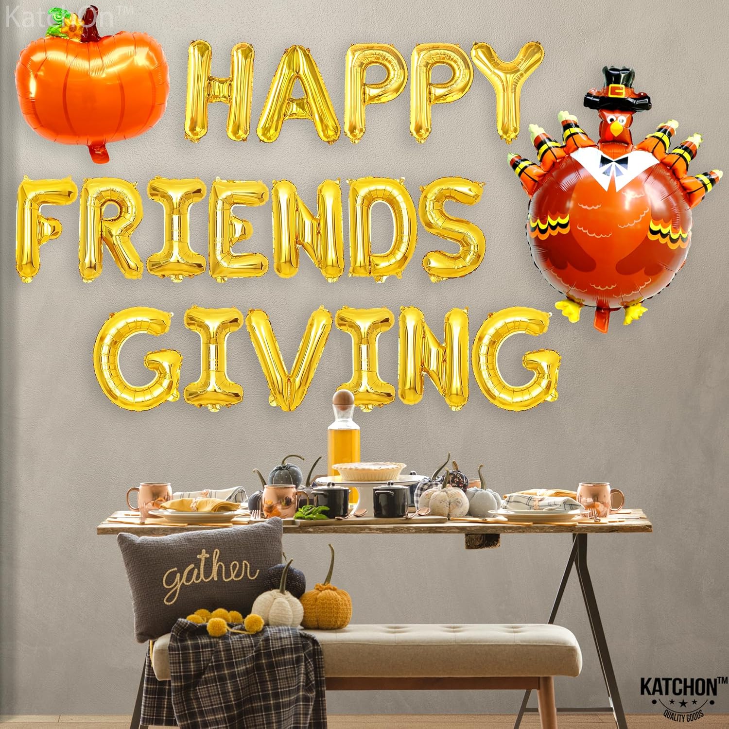 KatchOn, Juego de pancartas de globos de Happy Friendsgiving  Grande de 16 pulgadas, paquete de 3  Globos de pavo y calabaza  Cartel de regalo de