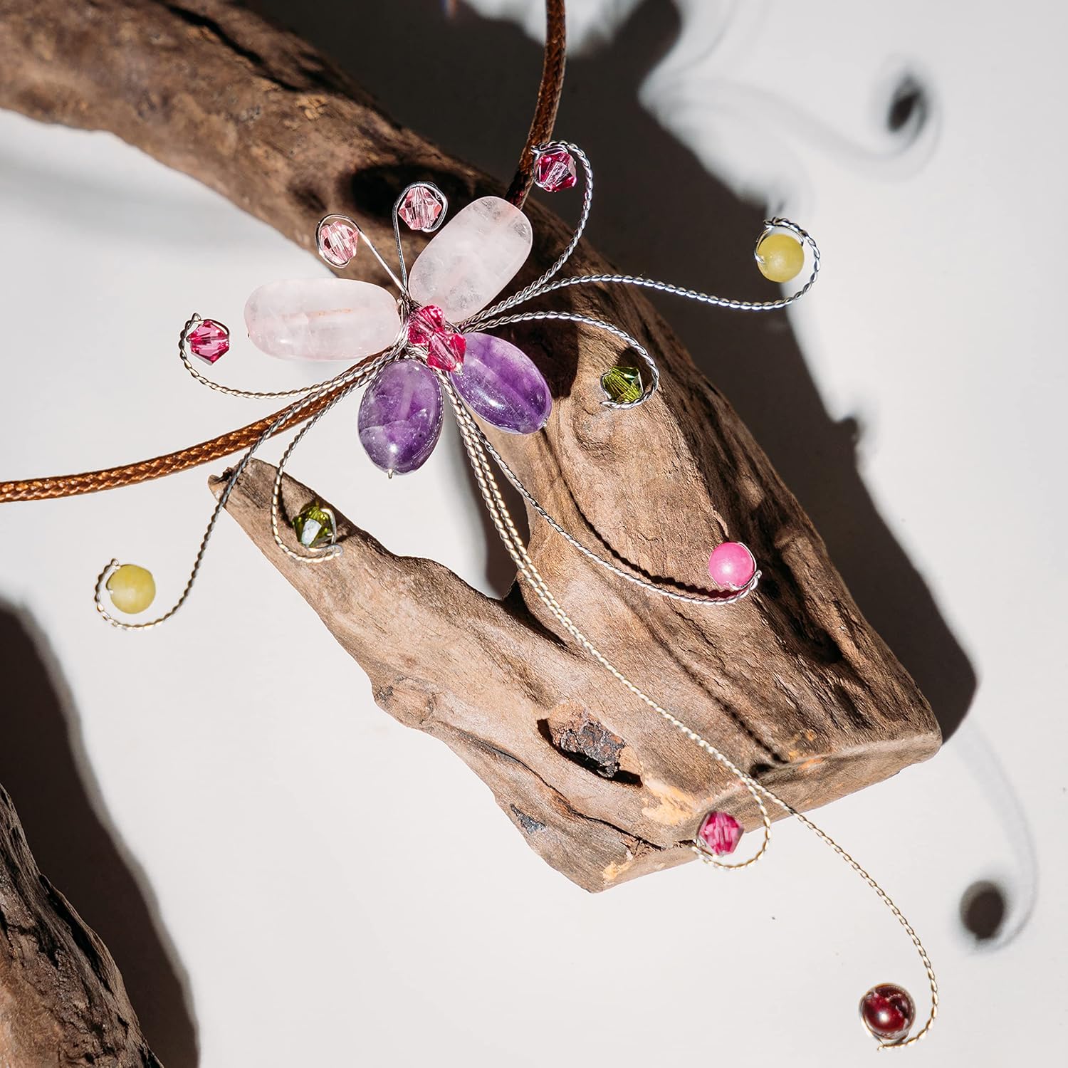 Pixa Choker Necklace  Handmade Rose Quartz and Amethyst Butterfly Crystal Necklace Boho Necklace with multi Crystal beads Vintage Elegant Boho