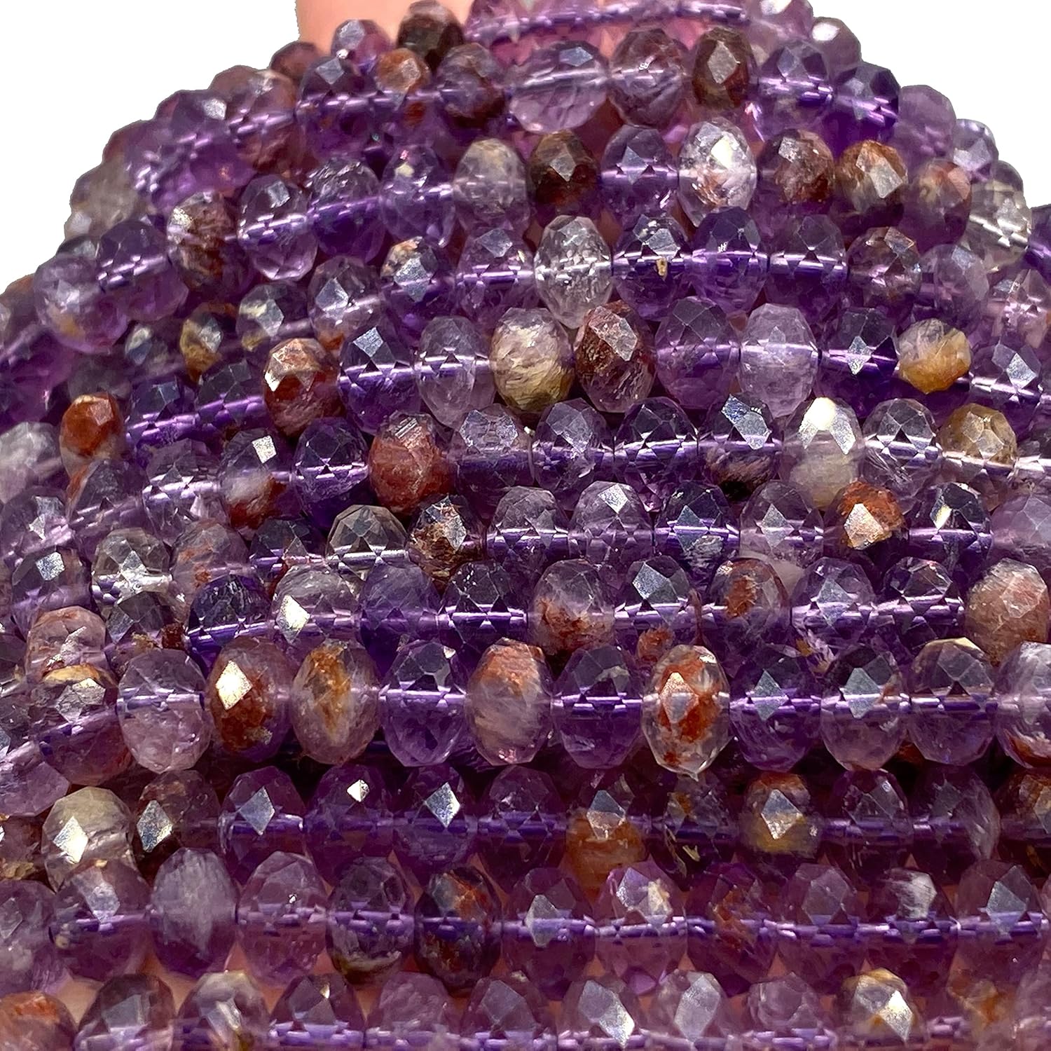 ABCGEMS – Super 7 cuentas brasileñas (cacoxenita, amatista, lepidocrocita, goethita, rutilo, cuarzo ahumado y cuarzo cristal), piedra curativa de