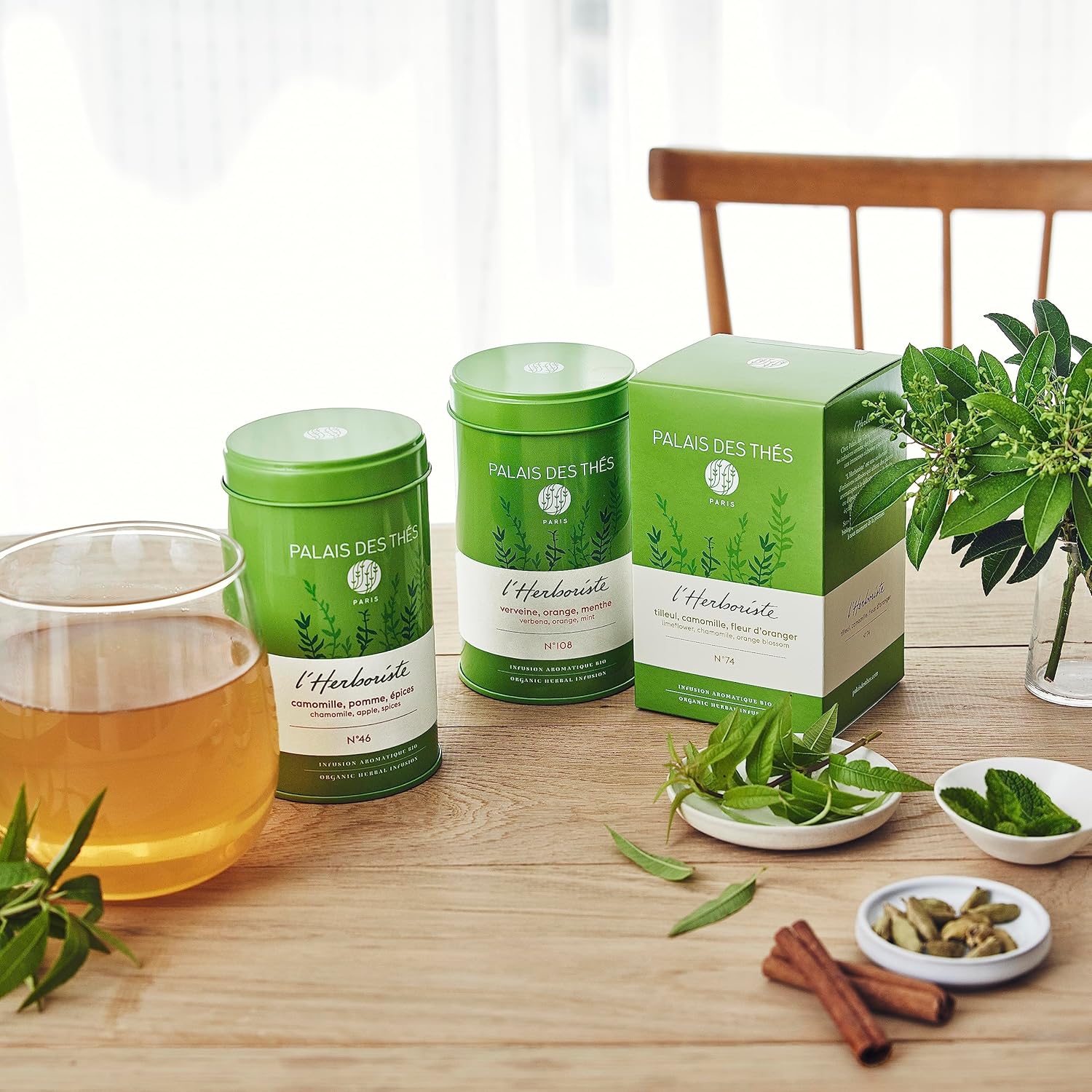 Palais des Thés – L’Herboriste N52 orgánico – Té de hierbas gourmet premium con anís, menta y bálsamo de limón – Caja de 20 bolsas de té de algodón