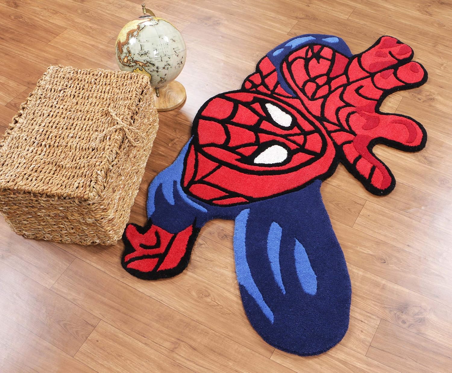 Alfombra de área de Spider Man de 2 pies 3 pulgadas x 4 pies hecha a mano con copetudo, 100% lana de Spiderman para niños y niñas