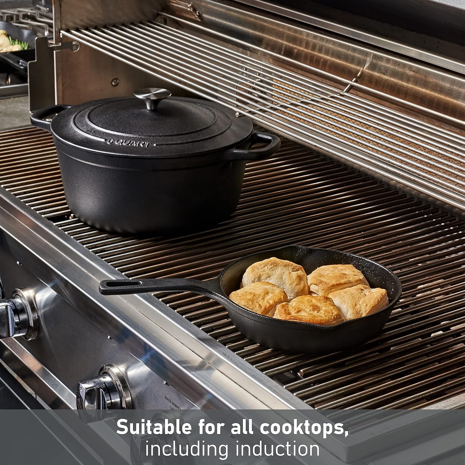 MasterPRO Sartén de hierro fundido pre-sazonado  Sartén para cocinar, saltear y freír para uso en interiores y exteriores  Parrilla de barbacoa,