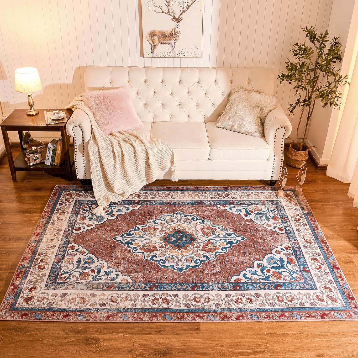 Chicrug Alfombras de área de 6 x 9 pies para sala de estar, alfombras rojas de espuma viscoelástica para dormitorio, estampado de medallón floral