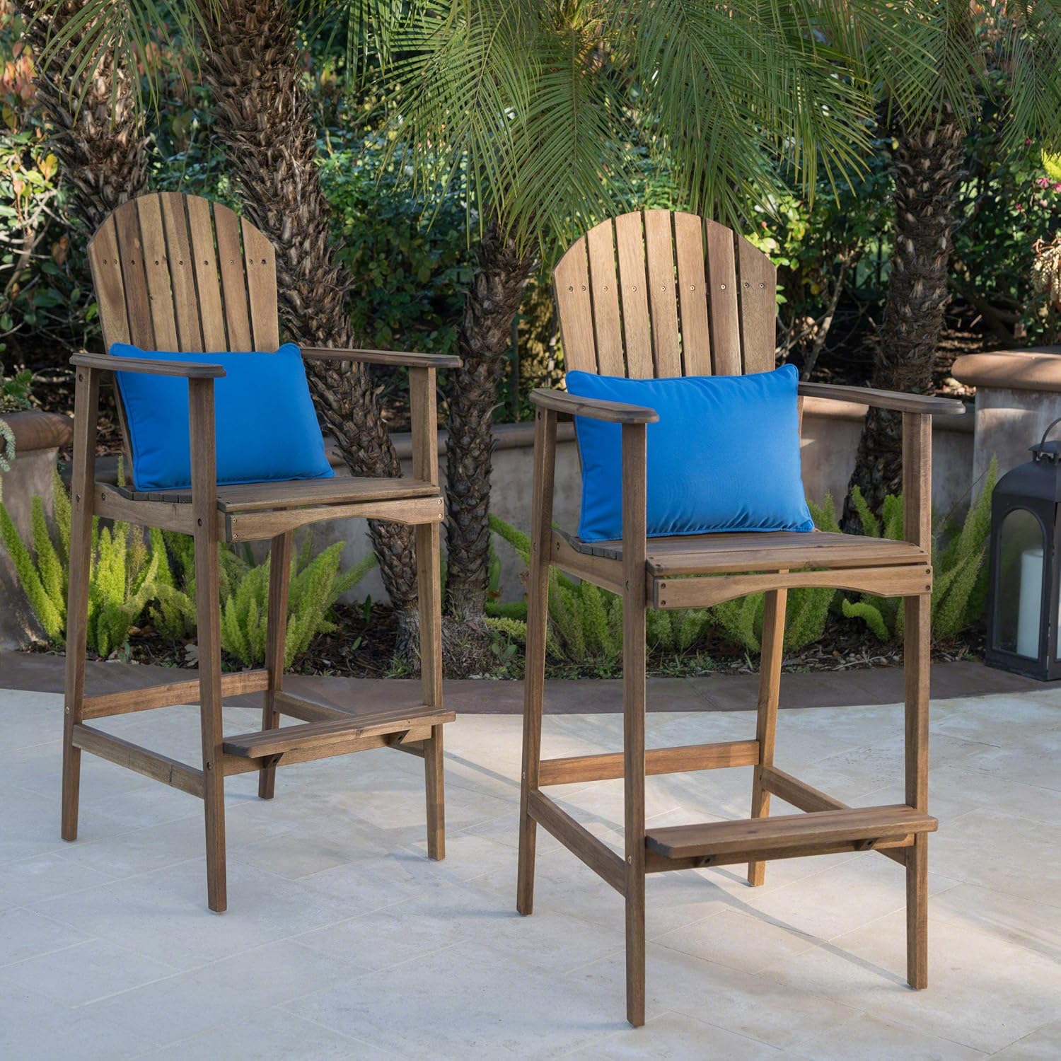 Christopher Knight Home Malibu Taburetes de bar Adirondack de madera de acacia para exteriores, juego de 2 piezas, teñido natural