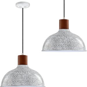 Paquete de 2 lámparas colgantes vintage de 11 pulgadas para interiores, color negro, martillo industrial, luz colgante de metal, acabado de madera Paquete de 2 lámparas colgantes vintage de 11 pulgadas para interiores, color negro, martillo industrial, luz colgante de metal, acabado de madera