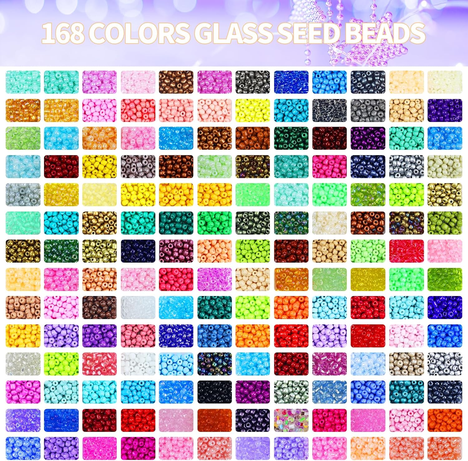 Ghguole Juego de cuentas de cristal de 168 colores de 0.118 pulgadas para fabricación de joyas, 39440 piezas de cuentas pequeñas, kit de fabricación