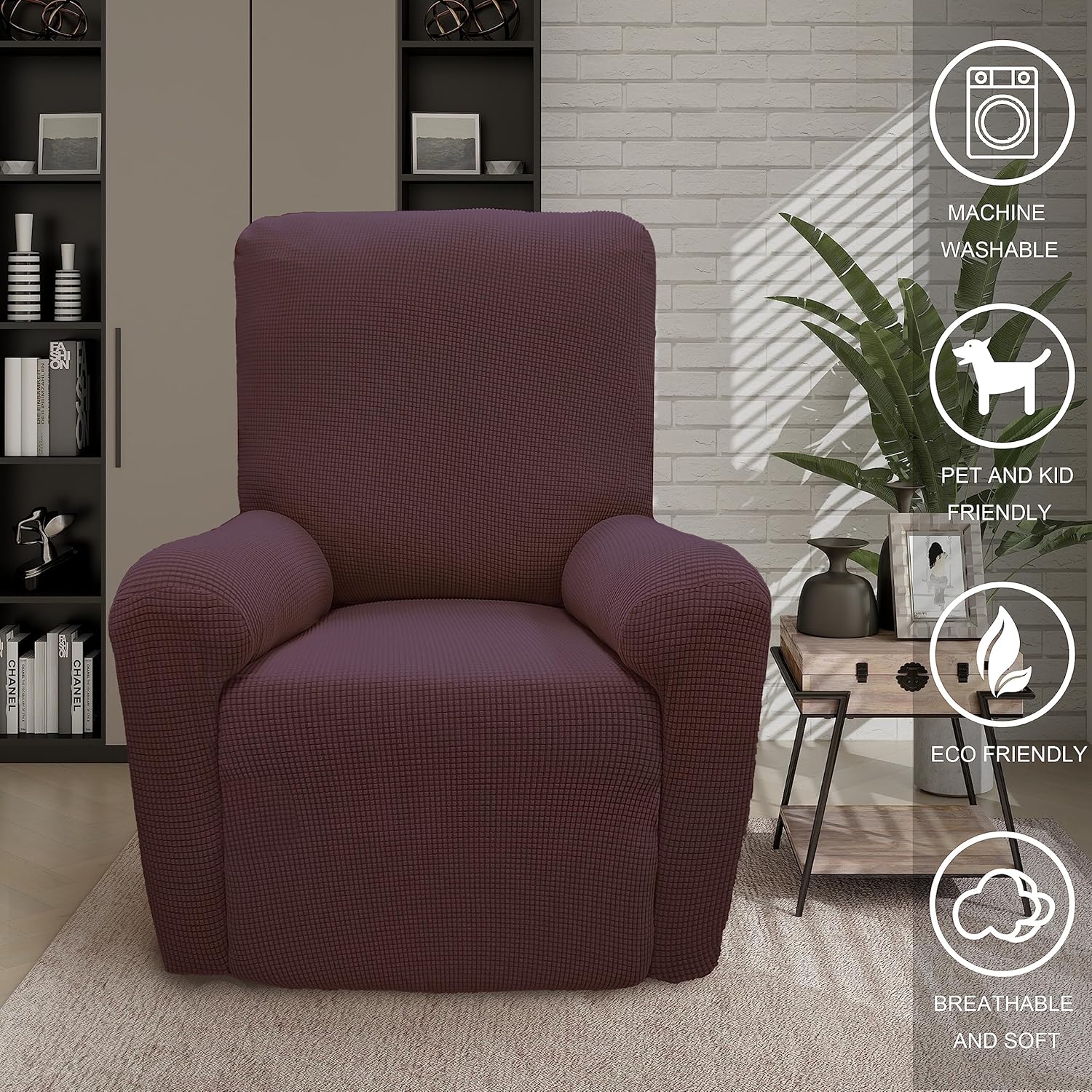 U-NICE HOME Fundas para silla reclinable, 4 piezas, fundas para silla jacquard elásticas (reclinable, chocolate)