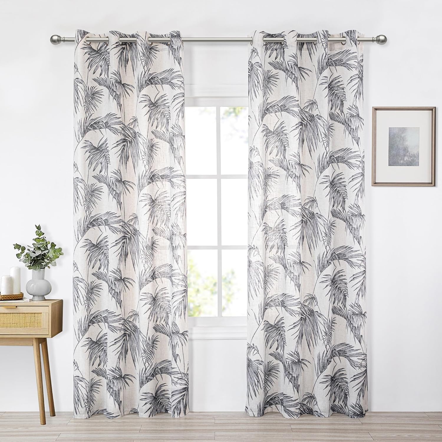 MYSKY HOME Cortinas de lino para sala de estar, patrón de hojas, semitransparentes, cortinas verticales, decoración de estilo hawaiano, textura para