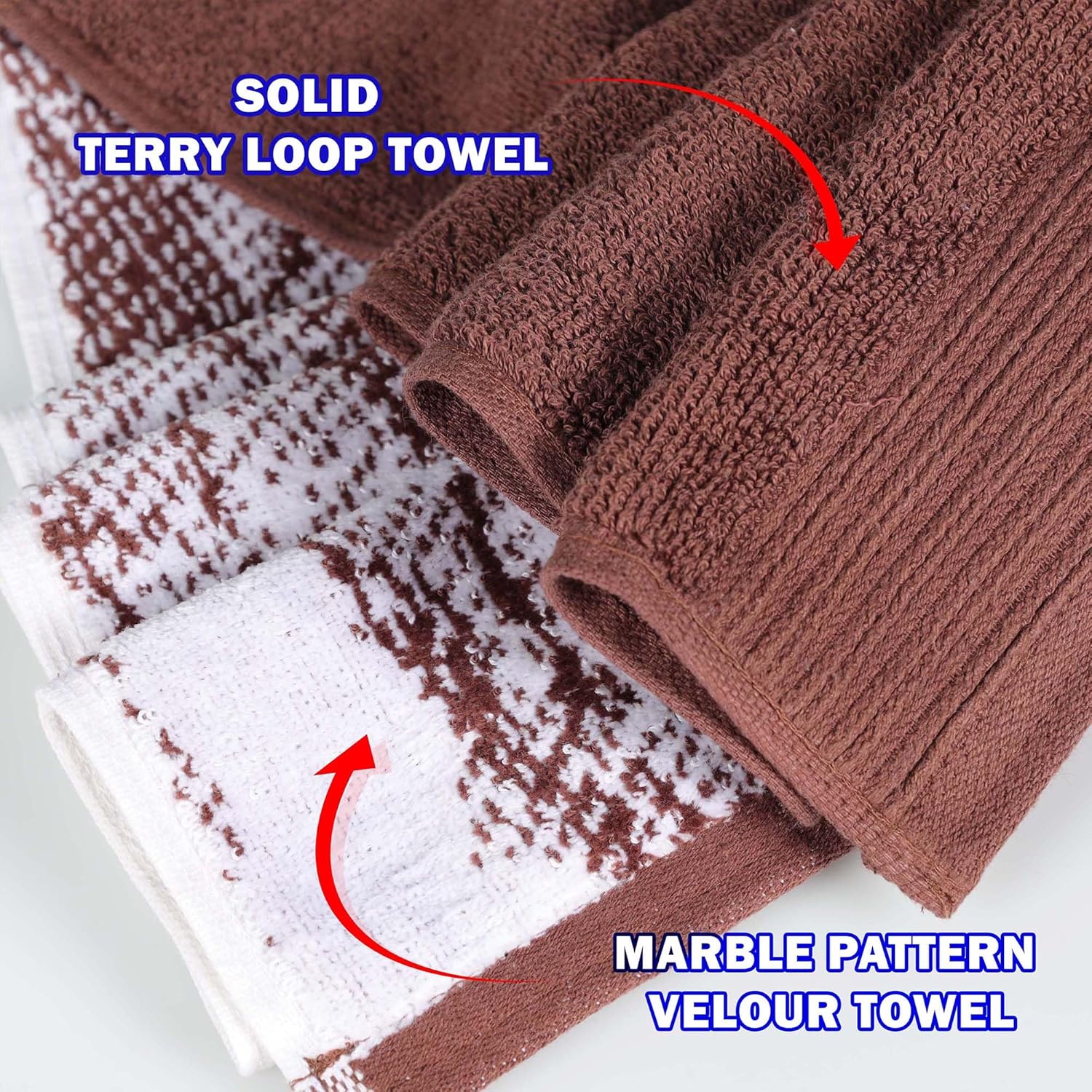 Superior Juego de toallas de algodón de 10 piezas surtidas de color sólido y mármol, incluye 2 toallas de baño, 4 manos, 4 toallas faciales, suaves,