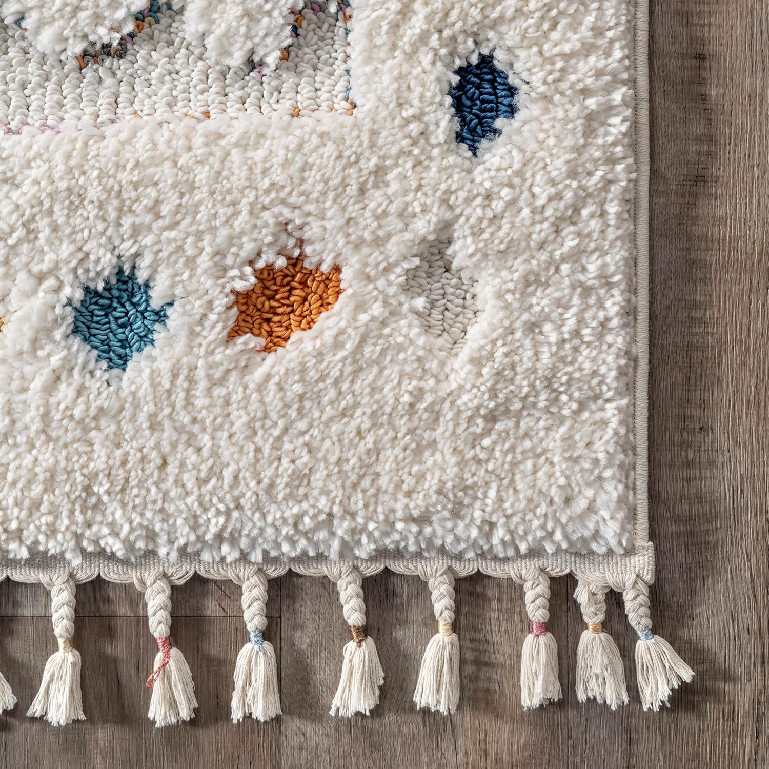 nuLOOM Jocelyn – Alfombra tribal con borlas, redonda, 6 pies, color blanco
