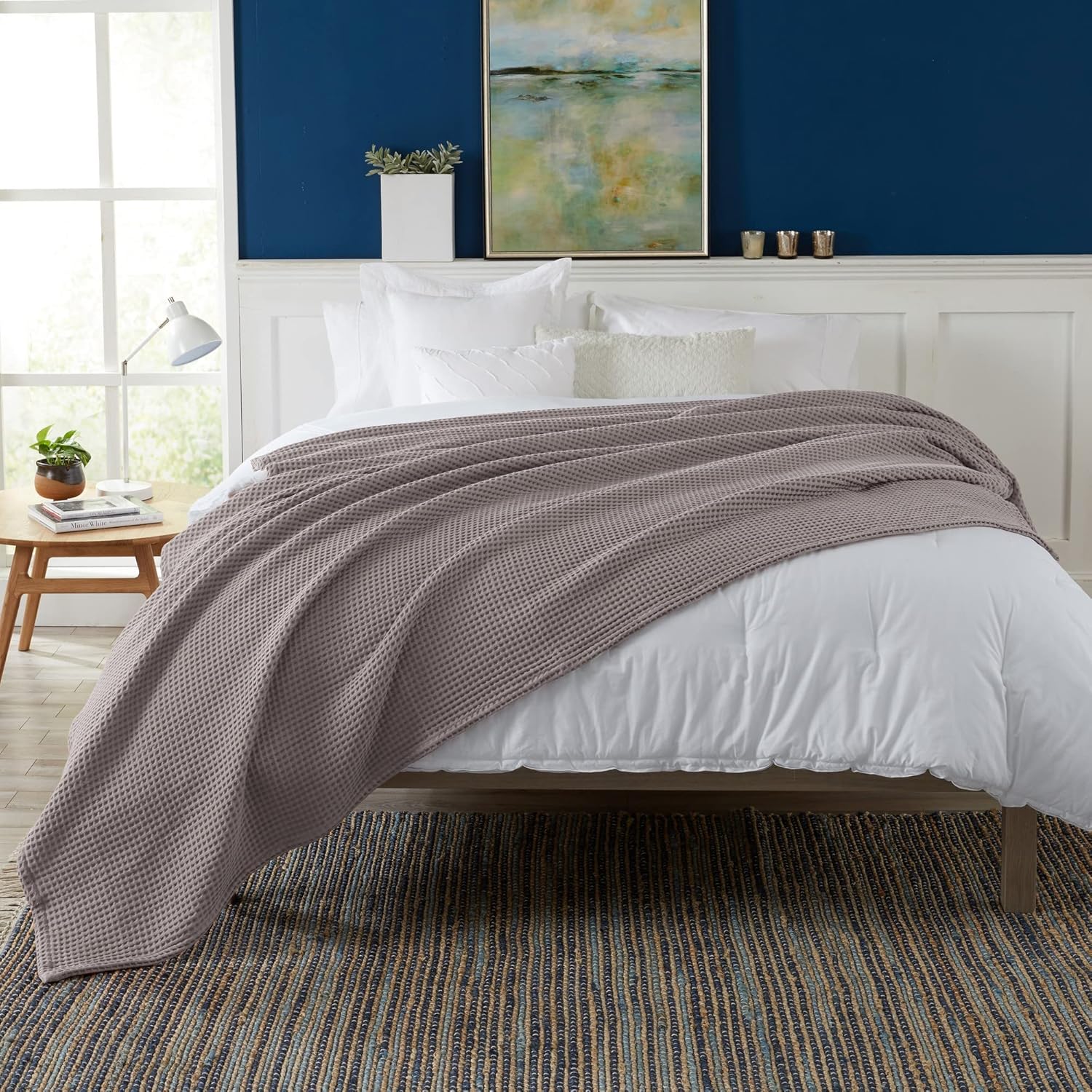 Manta de cama 100% algodón con tejido de gofre, suave, transpirable y ligera para todas las estaciones, perfecta para usar en capas, colección