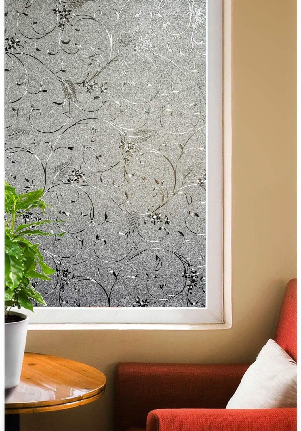 PROTINT WINDOWS Película decorativa de flores elegantes de diseñador, adherencia estática autoadhesiva
