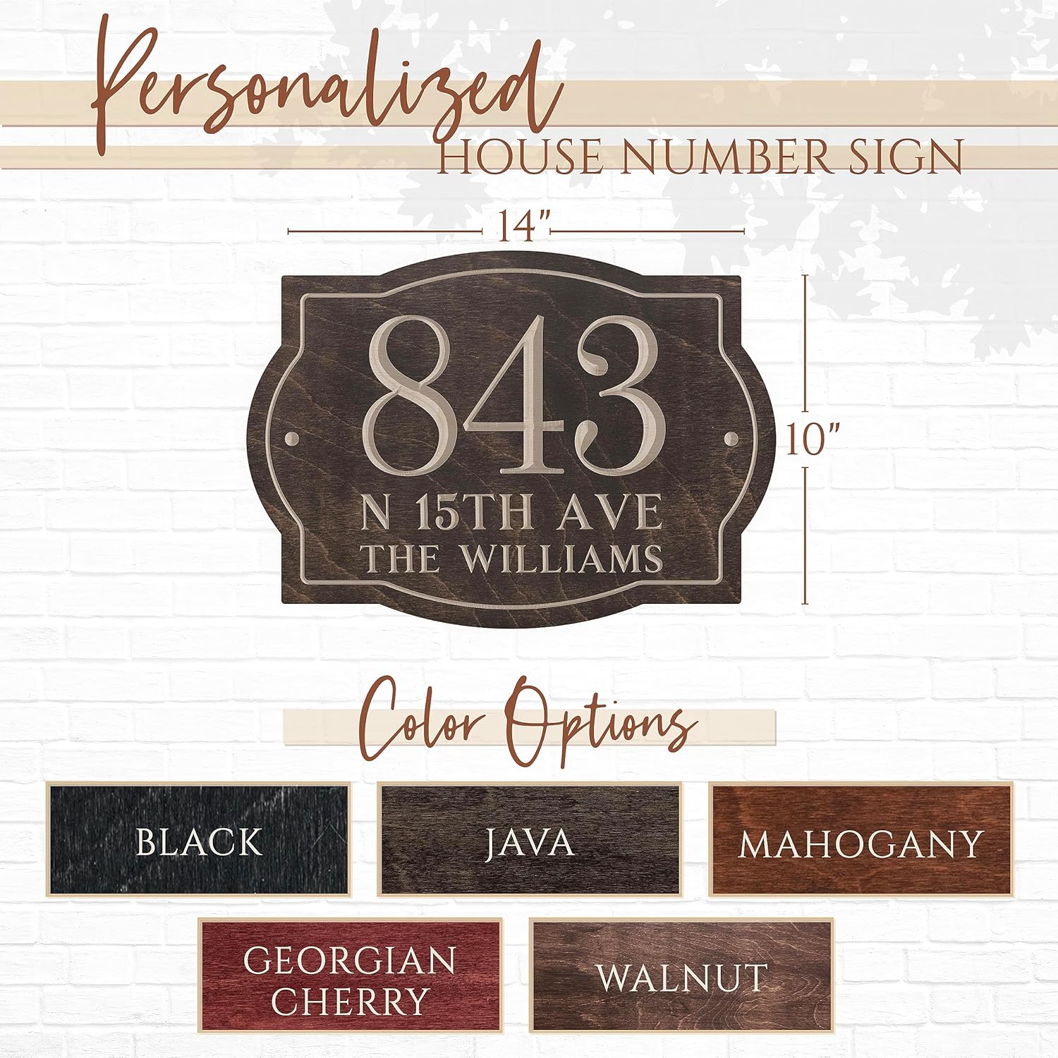 Letrero de dirección de casa personalizado, números de casa personalizados para exteriores, placa de dirección de madera grabada, 5 colores, 14 x 10