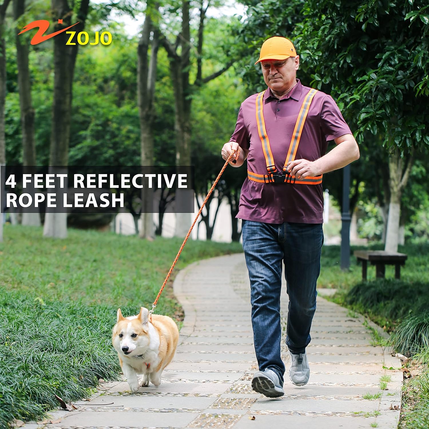 zojo Correa reflectante para perro, ligera y resistente, correa de entrenamiento para perros pequeños, medianos y grandes (1 unidad – naranja neón,