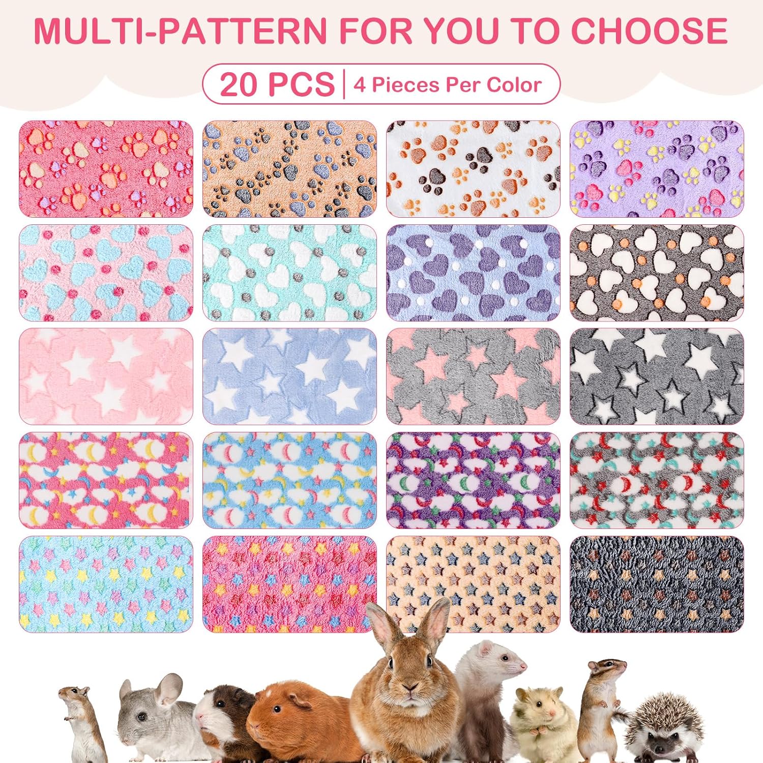 20 piezas de manta de forro polar PET pequeña, lavable, impermeable, ropa de cama para animales pequeños, cobayas, cachorros, perros, gatos,