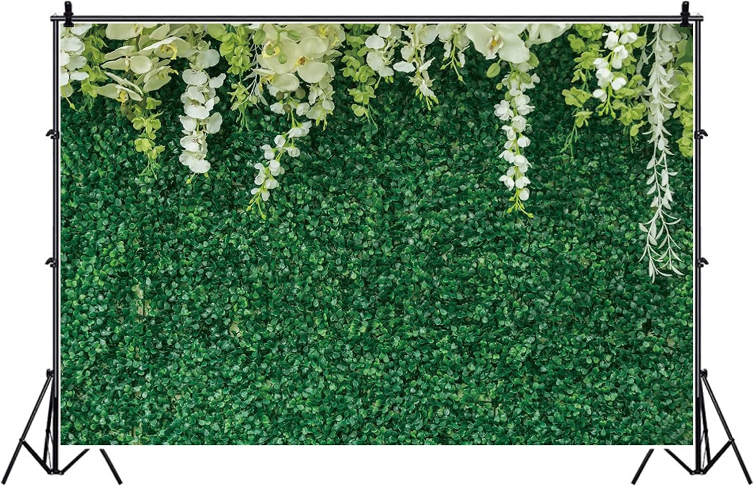 Yeele Telón de fondo de pared de césped verde de 8 x 6 pies, flores blancas, hojas verdes, fondo de fotografía al aire libre, decoración de fiesta