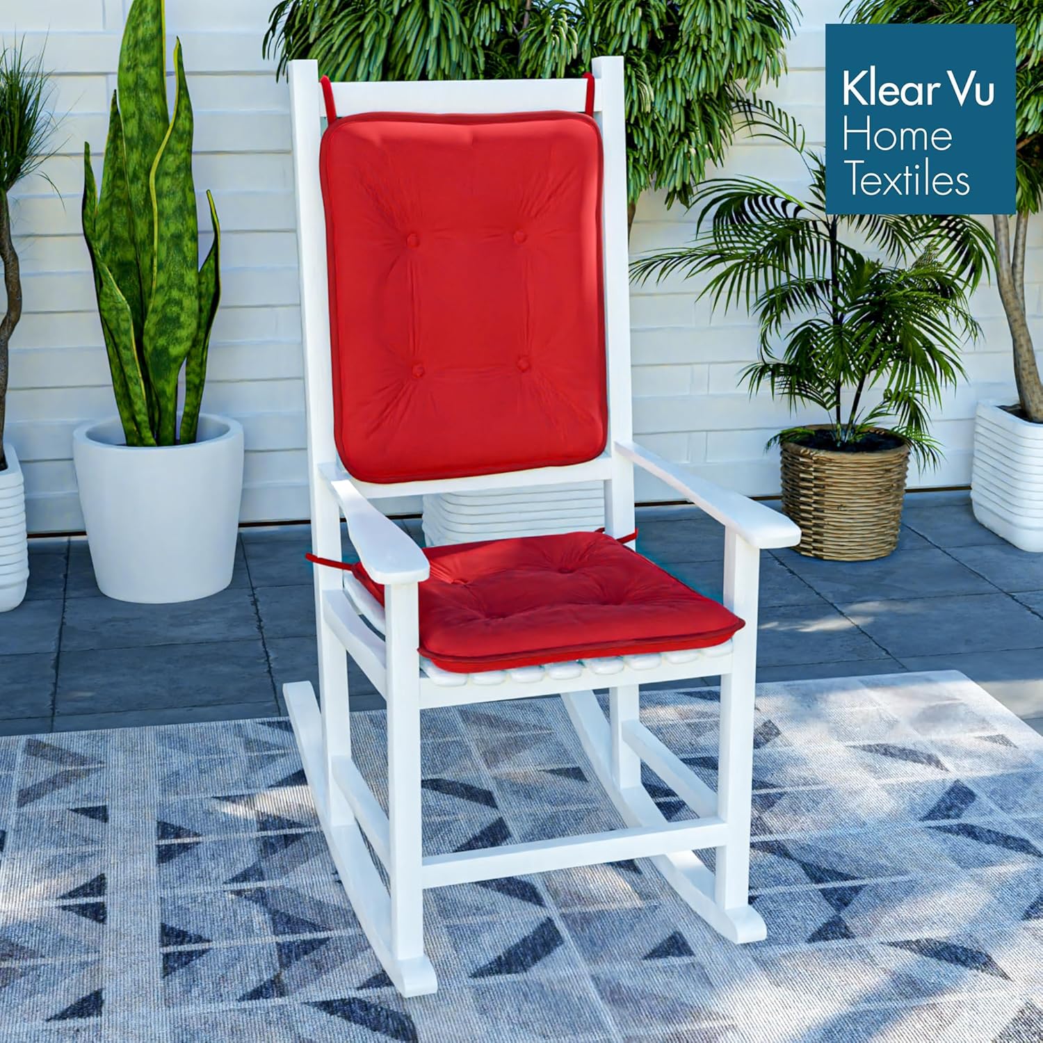 Klear Vu Juego de cojines para silla mecedora para porche, ensamblados en los Estados Unidos, elegantes almohadillas de asiento y respaldo con lazos