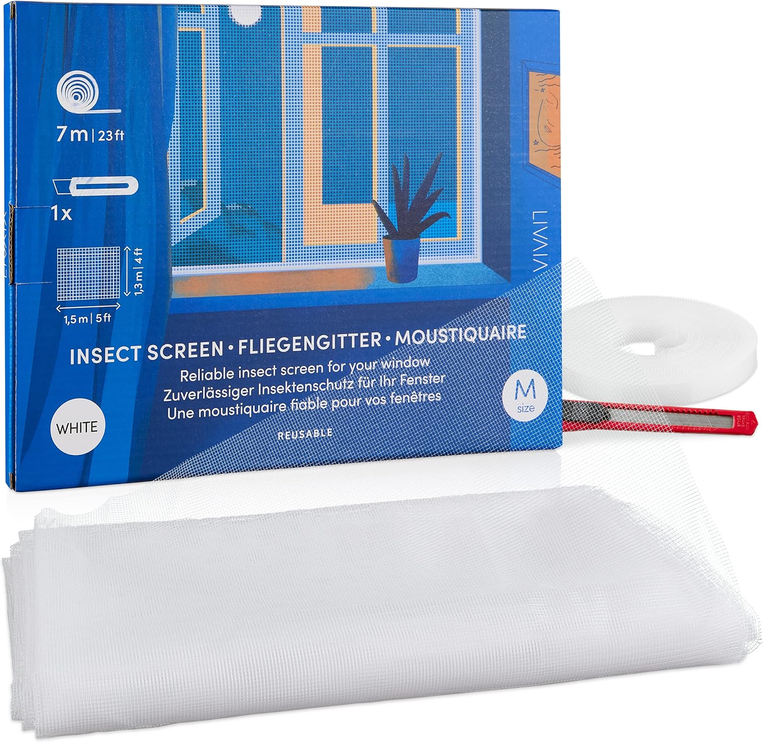 Mosquitera Mosquitera blanca de 5 pies x 4 pies para ventana, cinta de pantalla – Pantalla para ventanas – Ventana de pantalla de insectos –