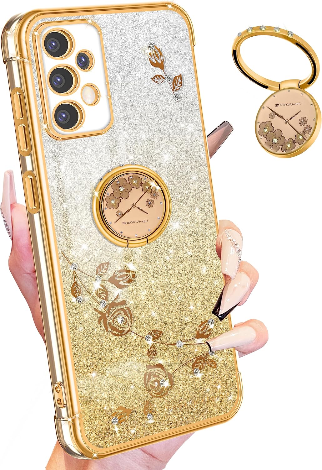 Coralogo (3 en 1 para Samsung Galaxy A53 5G – Funda para teléfono con purpurina brillante para mujeres y niñas, cubierta brillante con bonito diseño