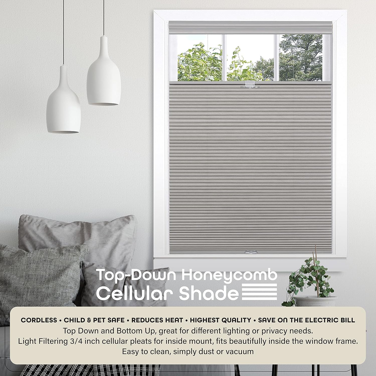 Achim Home Furnishings – Persianas de panal de abeja inalámbrico