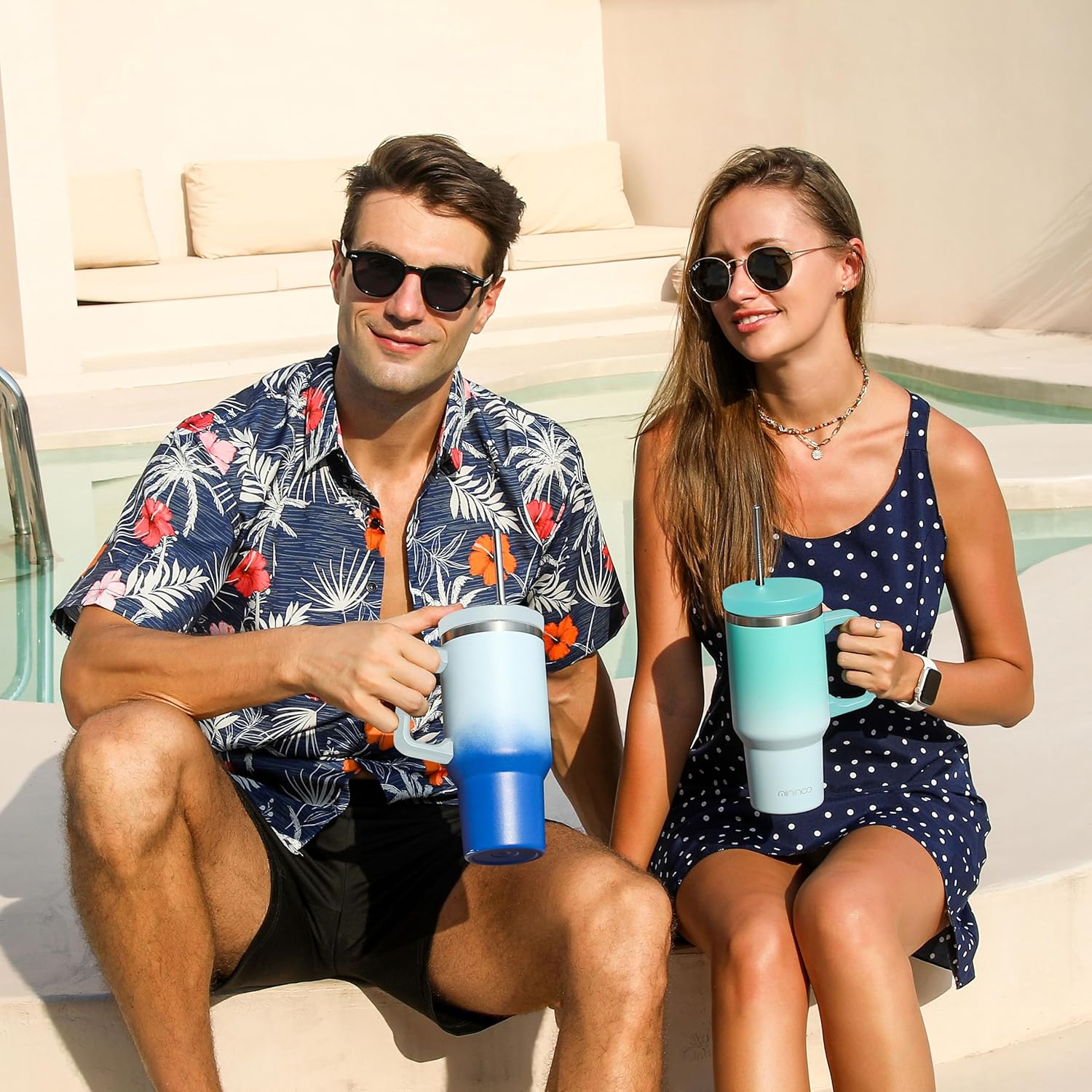 mininoo Vaso de 30 onzas con asa y pajilla, taza aislada con asa a prueba de fugas, botella de agua de acero inoxidable, taza de viaje, apto para