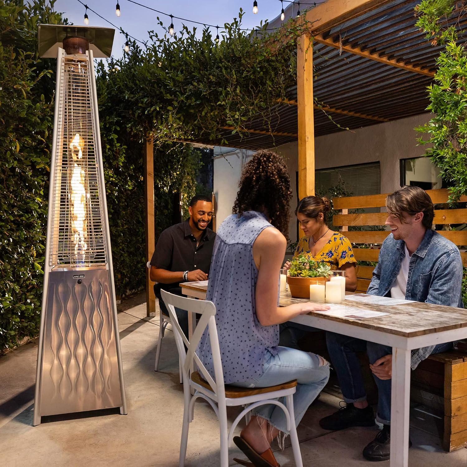 EAST OAK Pyramid – Calentador de patio de 48000 BTU, calentador de patio con llama para exteriores, acero inoxidable, calentador de propano de tubo