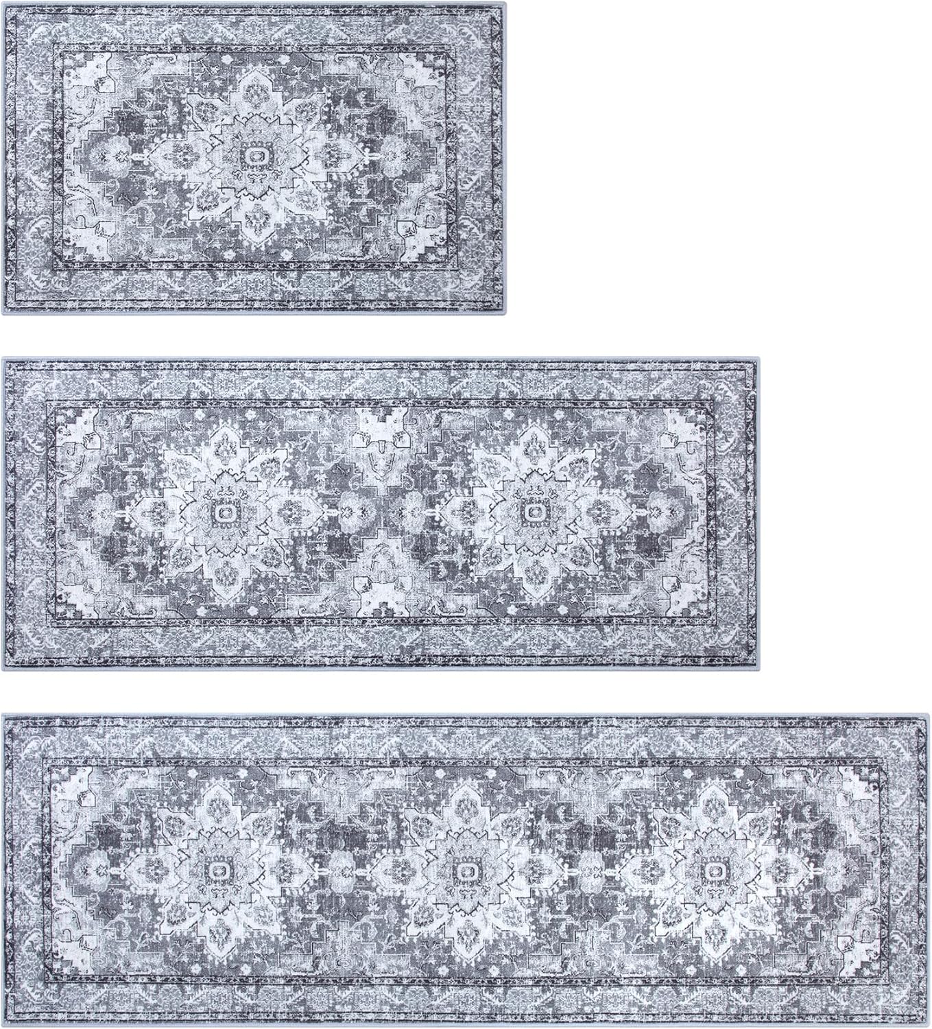 Juego de 3 alfombras de cocina antideslizantes lavables para el suelo, juego de 3 alfombras de cocina súper suaves para cocina, lavandería, entrada,