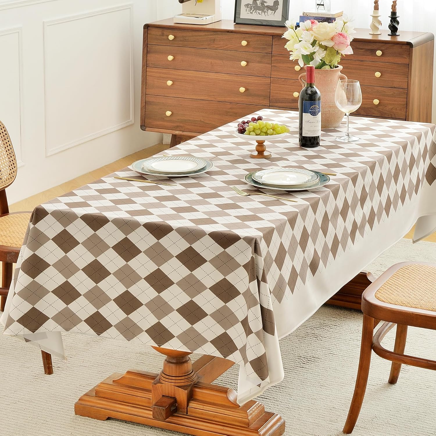 Oubonun Mantel rectangular de microgamuza, duradero y resistente a las arrugas, lavable, decorativo, estilo de casa de campo, para cocina, comedor,
