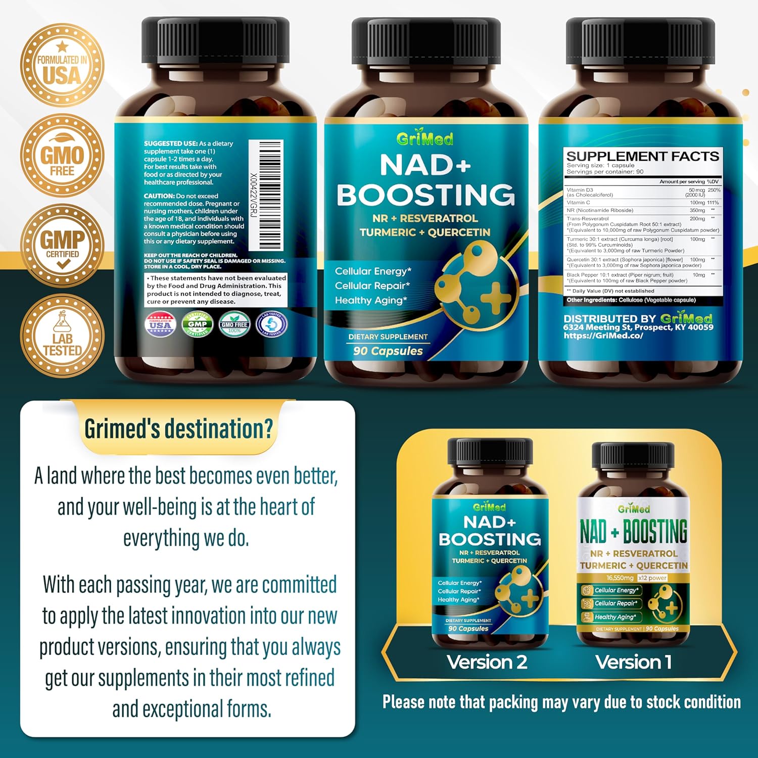 NAD + Potencia de 16,550 mg – x12 con NR + resveratrol cúrcuma + quercetina – Energía celular, reparación celular, envejecimiento saludable –