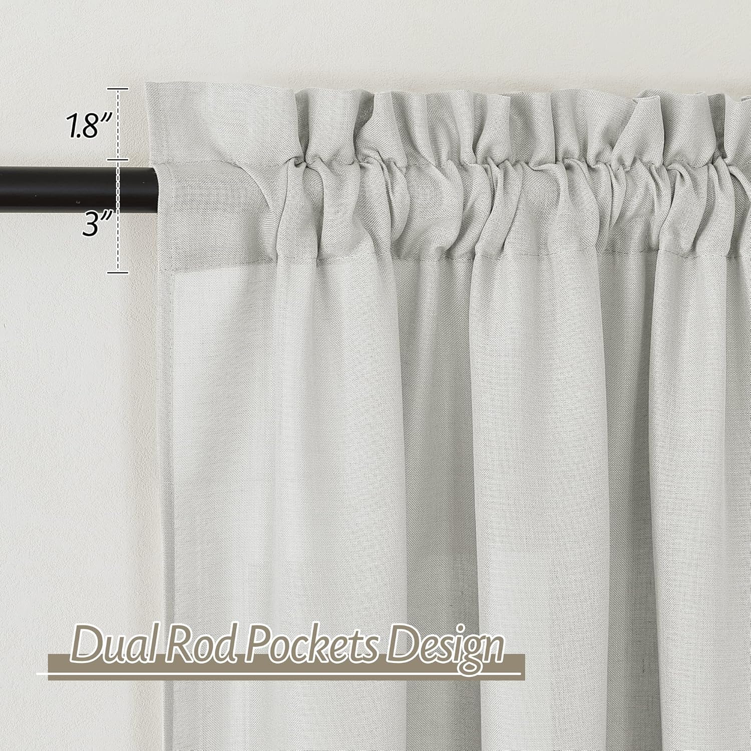 RYB HOME Cortinas traslúcidas de lino de 45 pulgadas de largo, filtrado de luz, privacidad añadida, cortinas cortas para ventanas pequeñas, cortinas